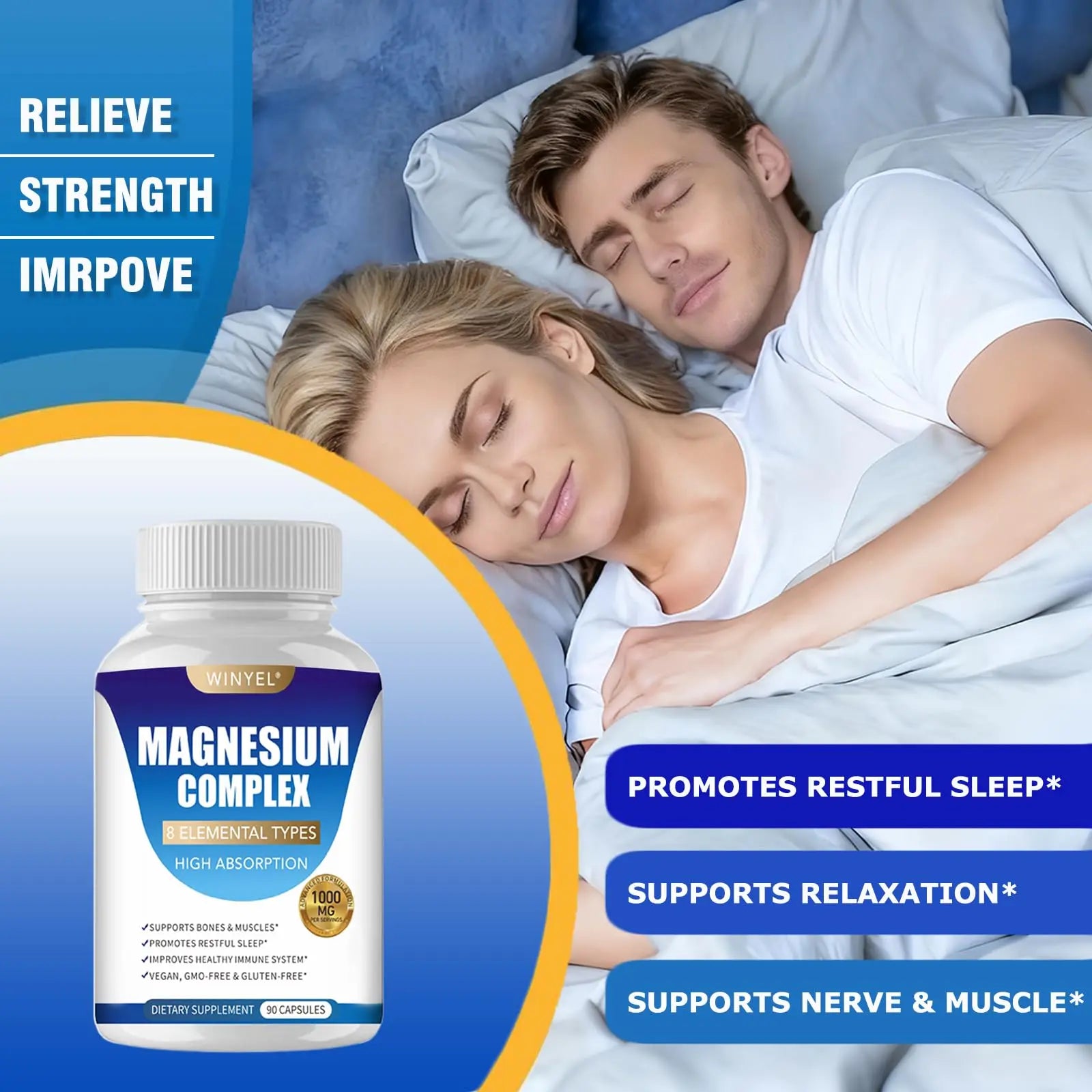 Magnesium Complex Supplement 8 Elemental 1000mg | Magnesium Supplement with Glycinate, Malate, Citrate | Sleep, Relaxation, Bone & Muscle | Vegan 90 Capsules WINYEL Au supplements