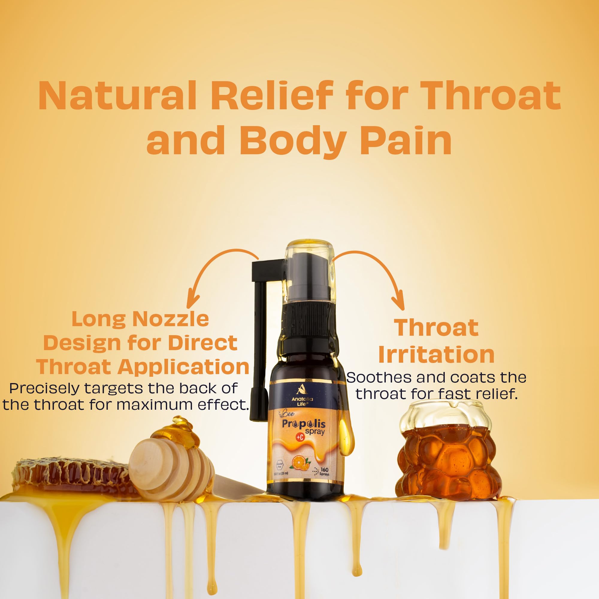 Anatolia Life Bee Propolis Spray + Vitamin C – Alcohol-Free, Natural Orange Flavor, 100% Pure Bee Propolis Extract, Antioxidant Support, Gentle Throat Comfort – 20 ml (~160 Sprays) Anatolia Life Au supplements