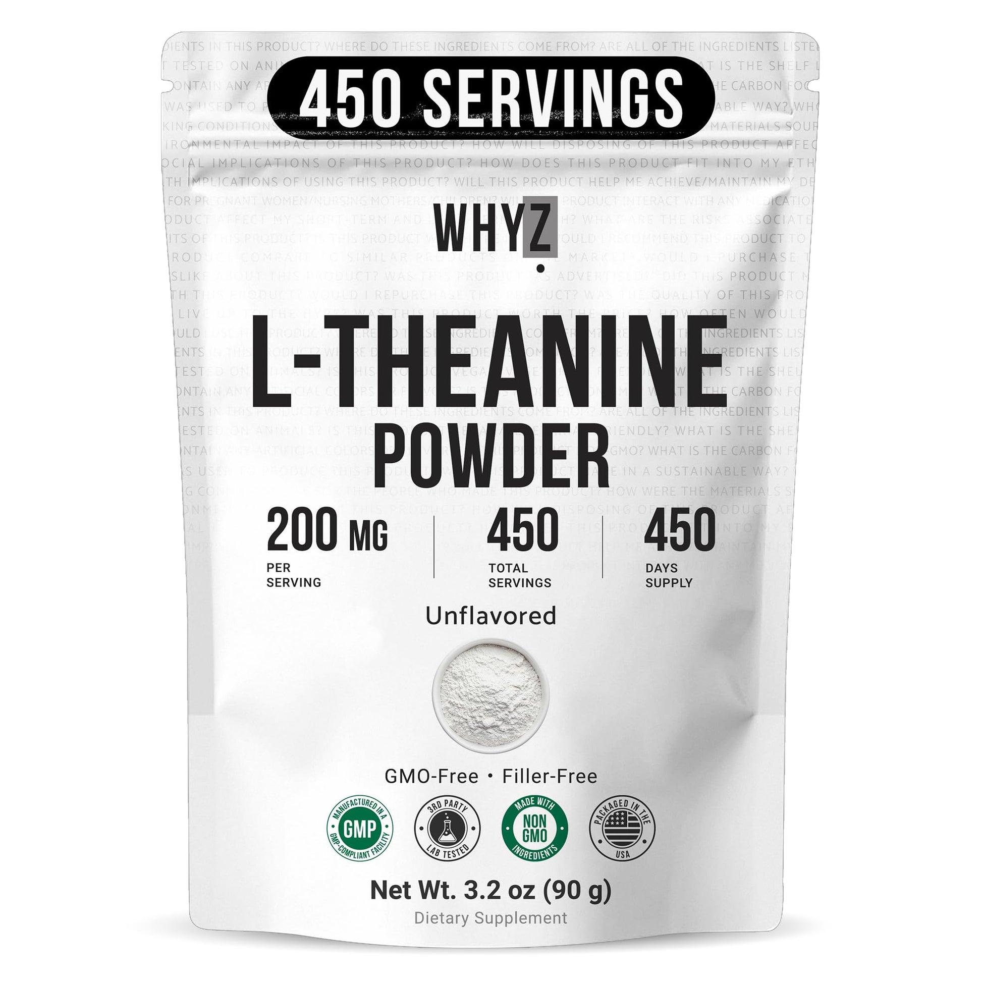 Pure L-Theanine Powder Unflavored Amino Acid Supplement Powder from Fine L-Theanine for Smooth Mixing Vegan Friendly Non-GMO No-Additives for Smoothies Drinks and Daily Nutrition Support, 3.2 oz (90g) WHYZ Au supplements