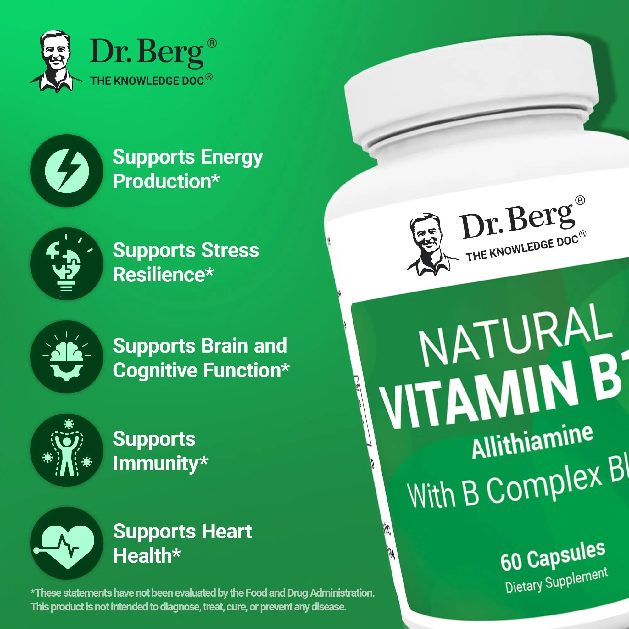 Dr. Berg Natural Vitamin B1 B6 B12 Complex - Allithiamine Vitamin B1 Supplement with 8 Essential Vitamin B Complex for Men & Women Including Thiamin Dr. Berg Nutritionals Au supplements