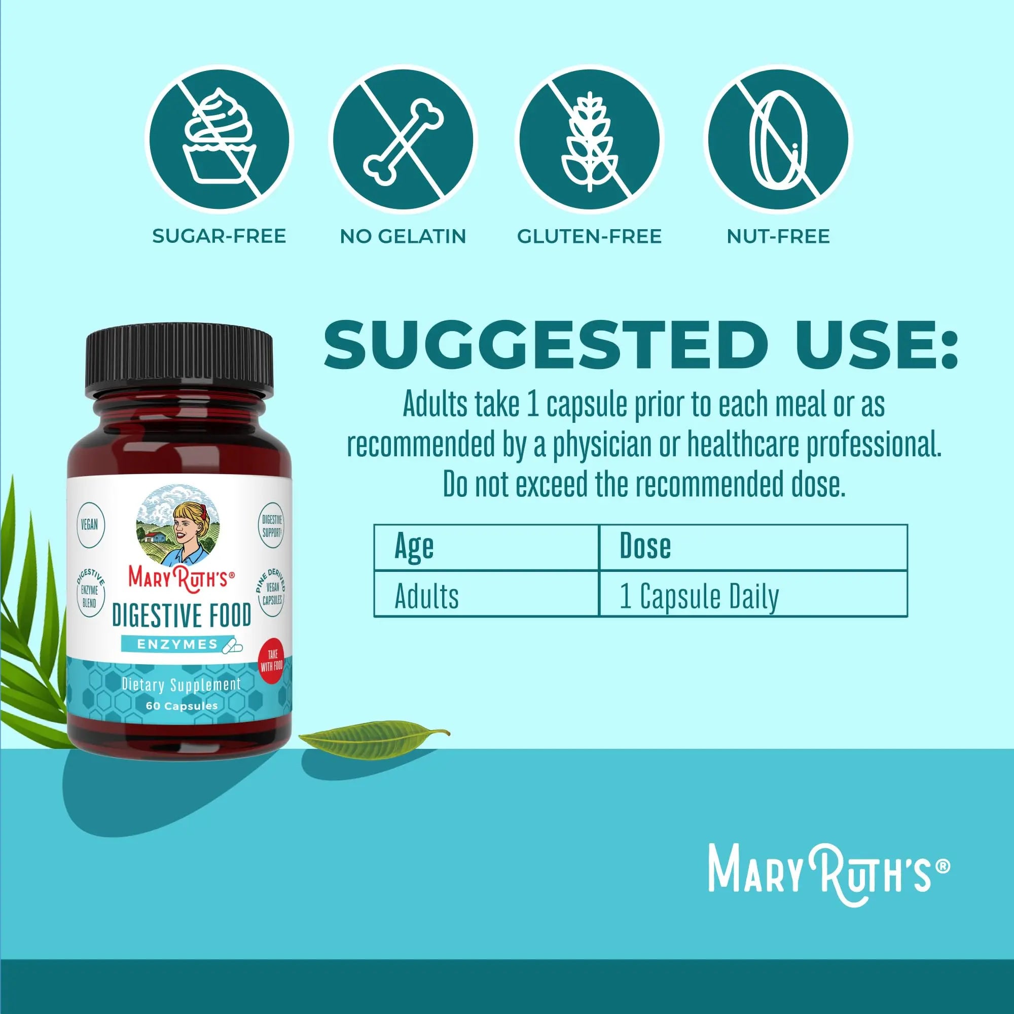MaryRuth Organics Digestive Enzymes | Up to 2 Month Supply | Vegan Digestive Health Aid and Gut Health Enzyme Complex | Over 12 Enzymes | Vitamins B6 & B12 MARYRUTH'S Au supplements