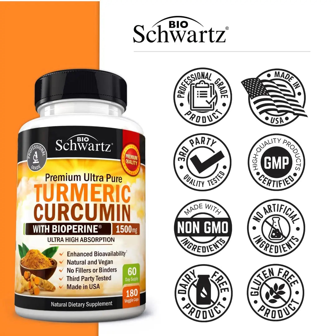 Turmeric Curcumin with Black Pepper Extract 1500mg - High Absorption BioSchwartz Au supplements