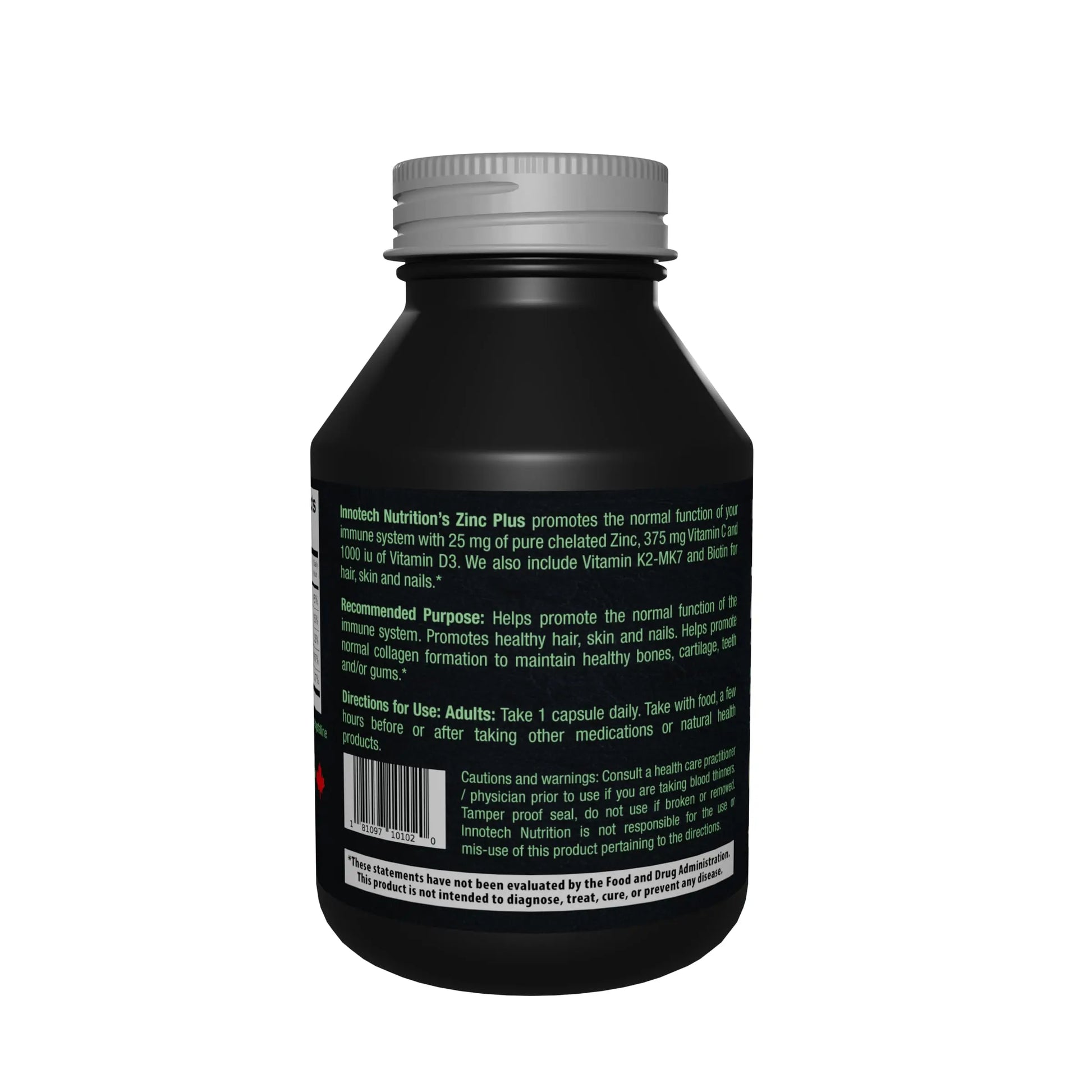 Innotech Nutrition Zinc Plus Immune Hair Skin & Nails Support Chelated Zinc Vitamin D3 & Biotin 120 Vegan Capsules Innotech Nutrition Solutions Au supplements