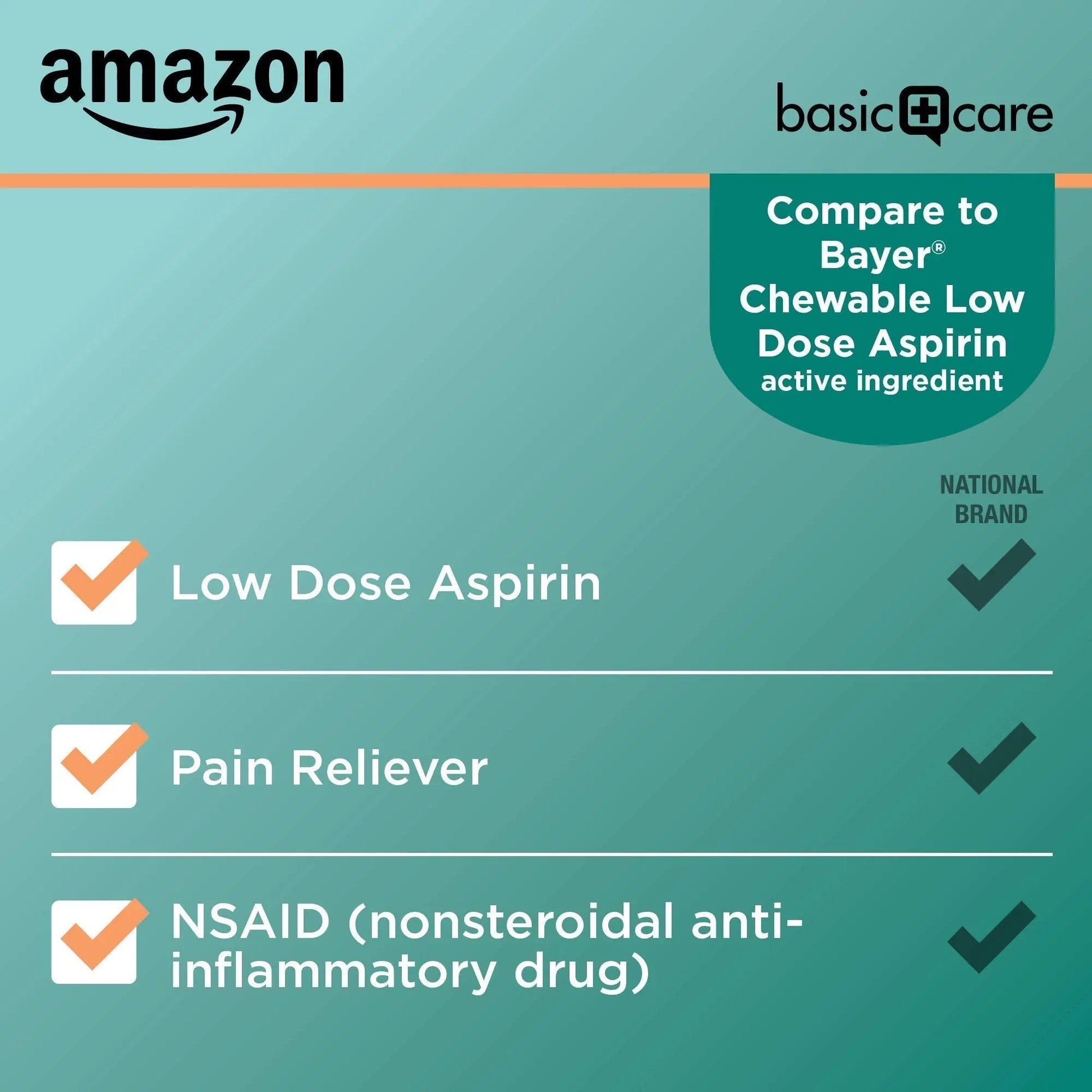 Amazon Basic Care Aspirin 81 mg Pain Reliever (NSAID) Chewable Tablets, Low Dose , Orange Flavor, 36 Count (Pack of 3) Amazon Basic Care Au supplements