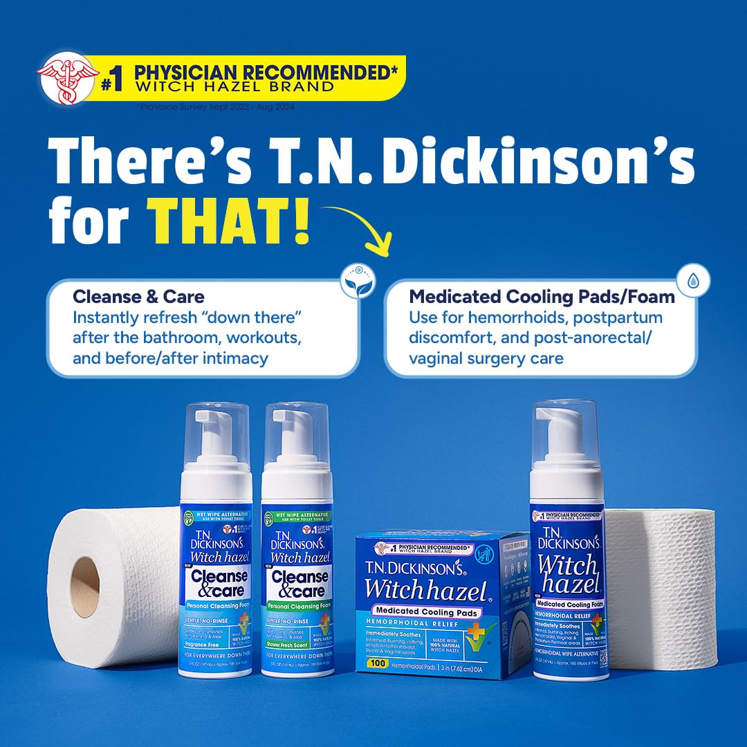 T.N. Dickinson’s Medicated Cooling Pads with Witch Hazel and Aloe | Hemorrhoid Treatment, Postpartum Care, Feminine & Rectal Relief | 100 Rounds T.N. Dickinson's Au supplements