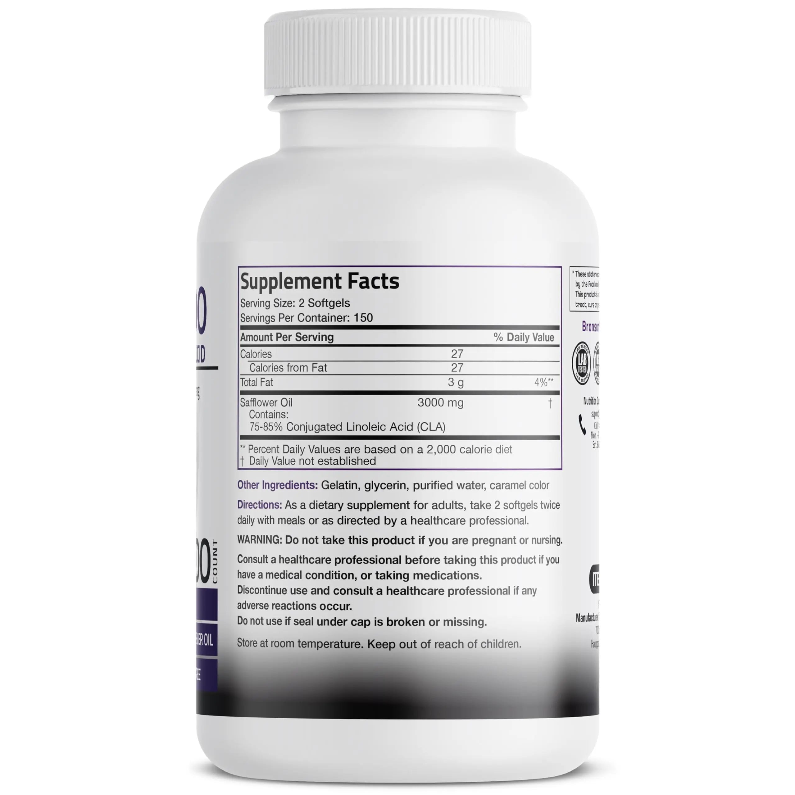 Bronson CLA 3000 Extra High Potency Supports Healthy Weight Management Lean Muscle Mass Non-Stimulating Bronson Au supplements