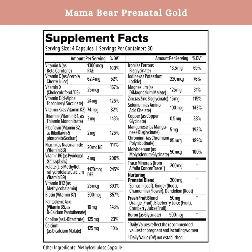 SPRIGS Mama Bear Prenatal Gold Multivitamin with Choline and Methylated Folate for Pregnancy Support Easy to Digest Prenatal Vitamins SPRIGS Au supplements