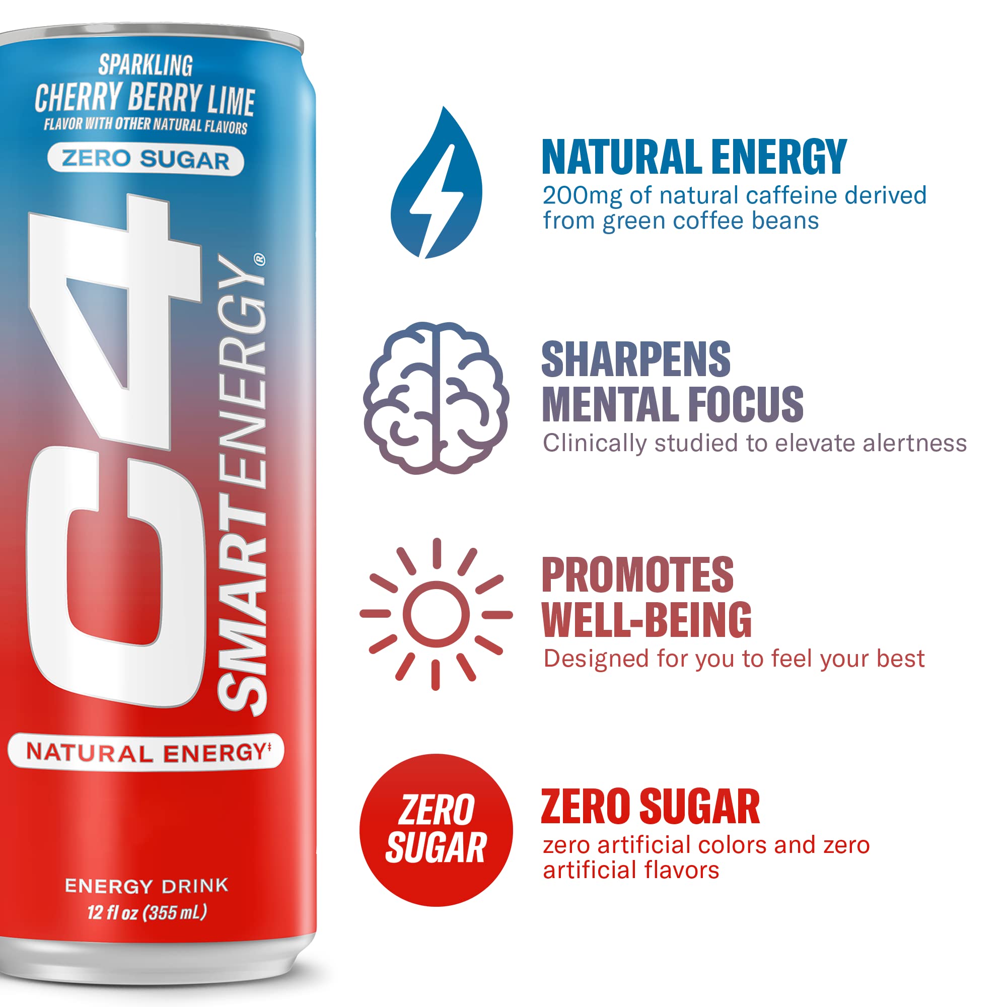 Cellucor C4 Smart Energy Drink - Sugar Free Performance Fuel & Nootropic Brain Booster, Coffee Substitute or Alternative | Cherry Berry Lime 12 Oz - 12 Pack C4 Au supplements