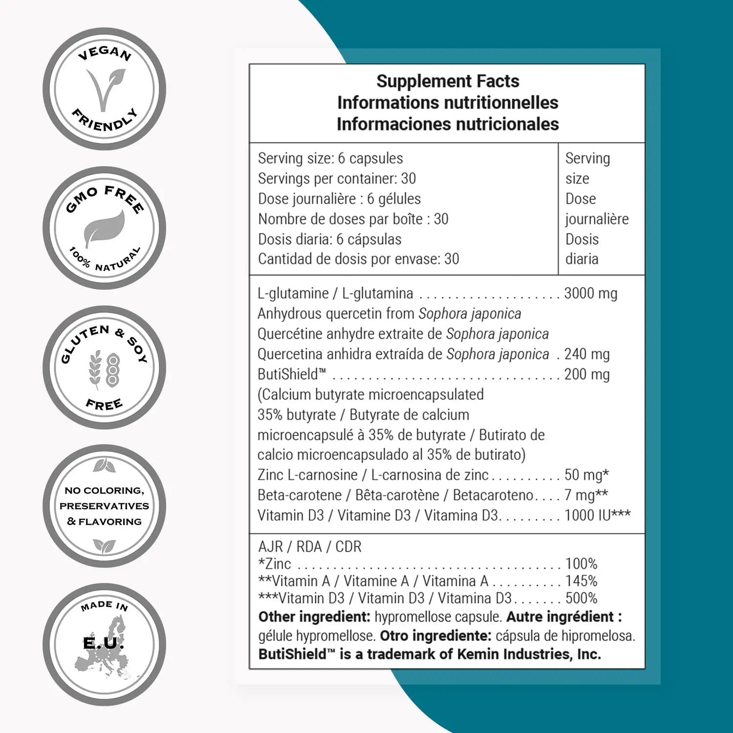Supersmart PermeaGut Formula (High Potency) - with L-Glutamine, ButiShield Calcium Butyrate, Zinc-L-Carnosine - Gut Barrier Support | Vegan & Gluten Free - 180 Gastro-Resistant Capsules Supersmart Au supplements