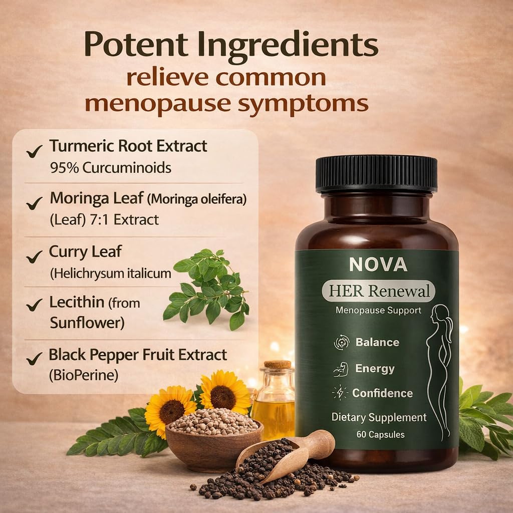 DFTLUUE NOVA Menopause Relief Support for Her - Probiotic Estrogen Balance Formula with Curcuminoids & Botanical Extracts – Supports Hormonal Balance, Comfort & Daily Well-Being – 60 Capsules (1) DFTLUUE Au supplements