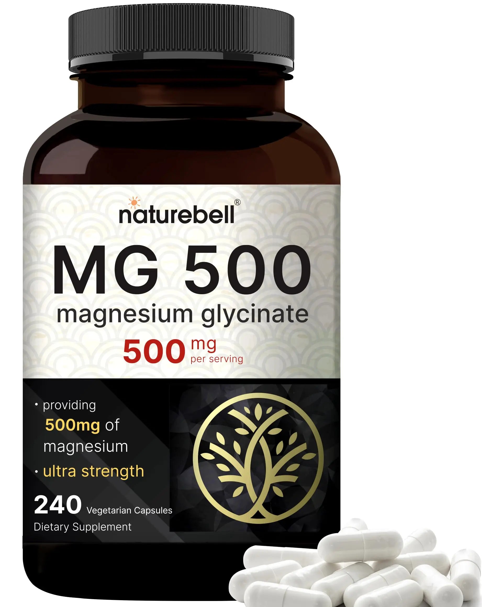 NatureBell Magnesium Glycinate 500mg Per Serving | 240 Veggie Capsule, 100% Chelated NatureBell Au supplements