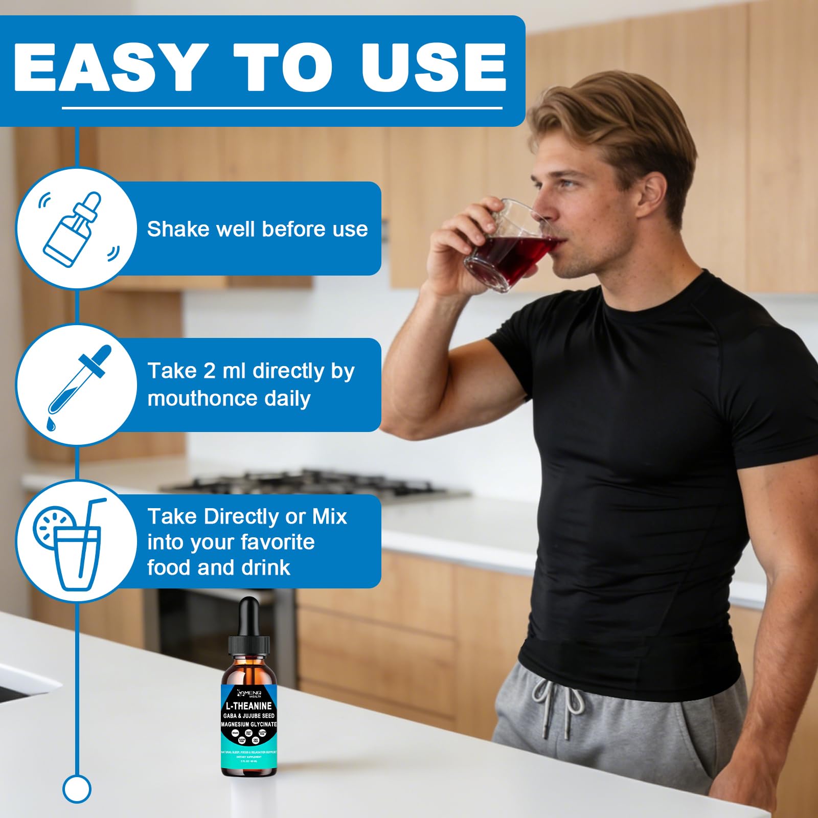 L Theanine Liquid Drops - Double Strength L-Theanine 200mg for Adults & Kids, Fast Absorption Gaba L-Theanine Supplements w. Magnesium & Jujube Seed for Nerve & Sleep, Relaxation & Mood Support丨Vegan AMENQ hHEALTH Au supplements