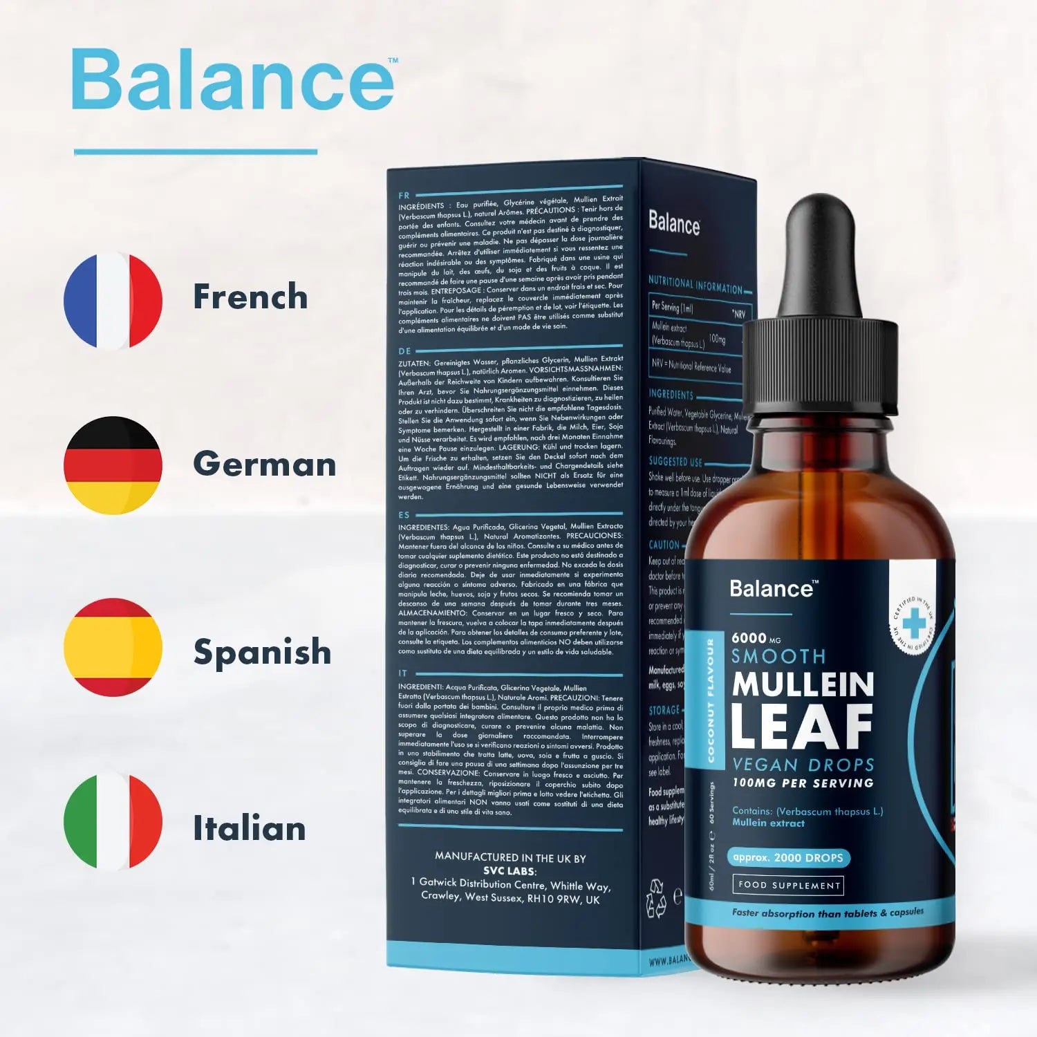 Balance Mullein Leaf Liquid Drops - 60ml for 2 Month Supply - High Strength - Vegan Balance Au supplements