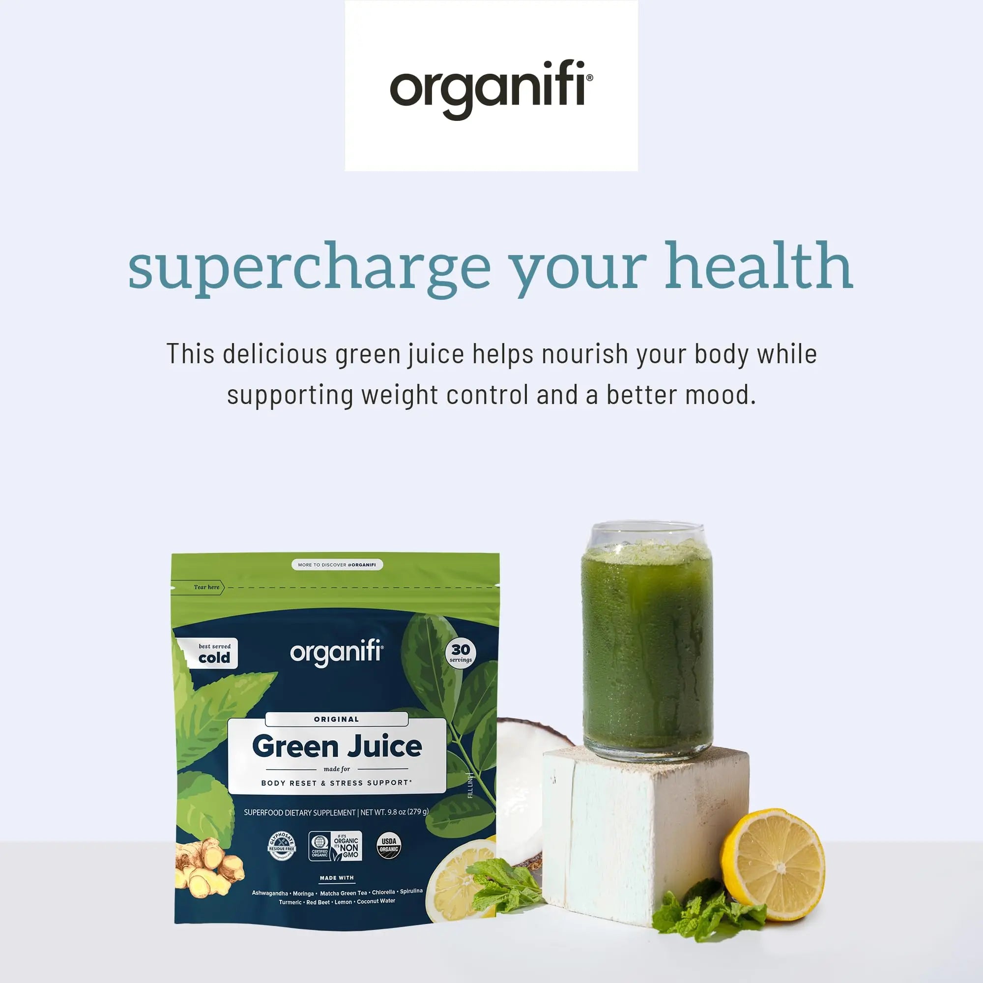 Organifi Green Juice - Powder Supplement with Organic Spirulina, Ashwagandha Organifi Au supplements