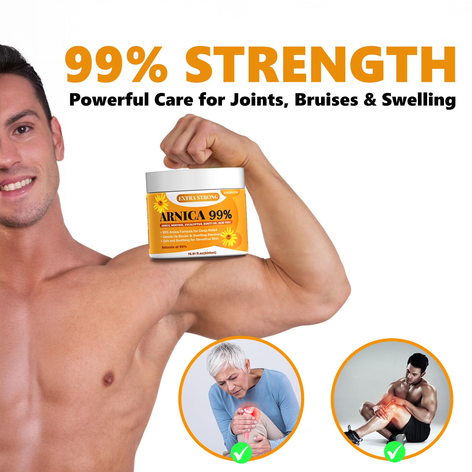 Bingbrofam Arnica Cream 99% Extra Strength Gel Pain Relief for Fast Healing Thin Skin, Seniors Bruises with Menthol, Swelling, Soothing Massage, 16.9 Oz Bingbrofam Au supplements