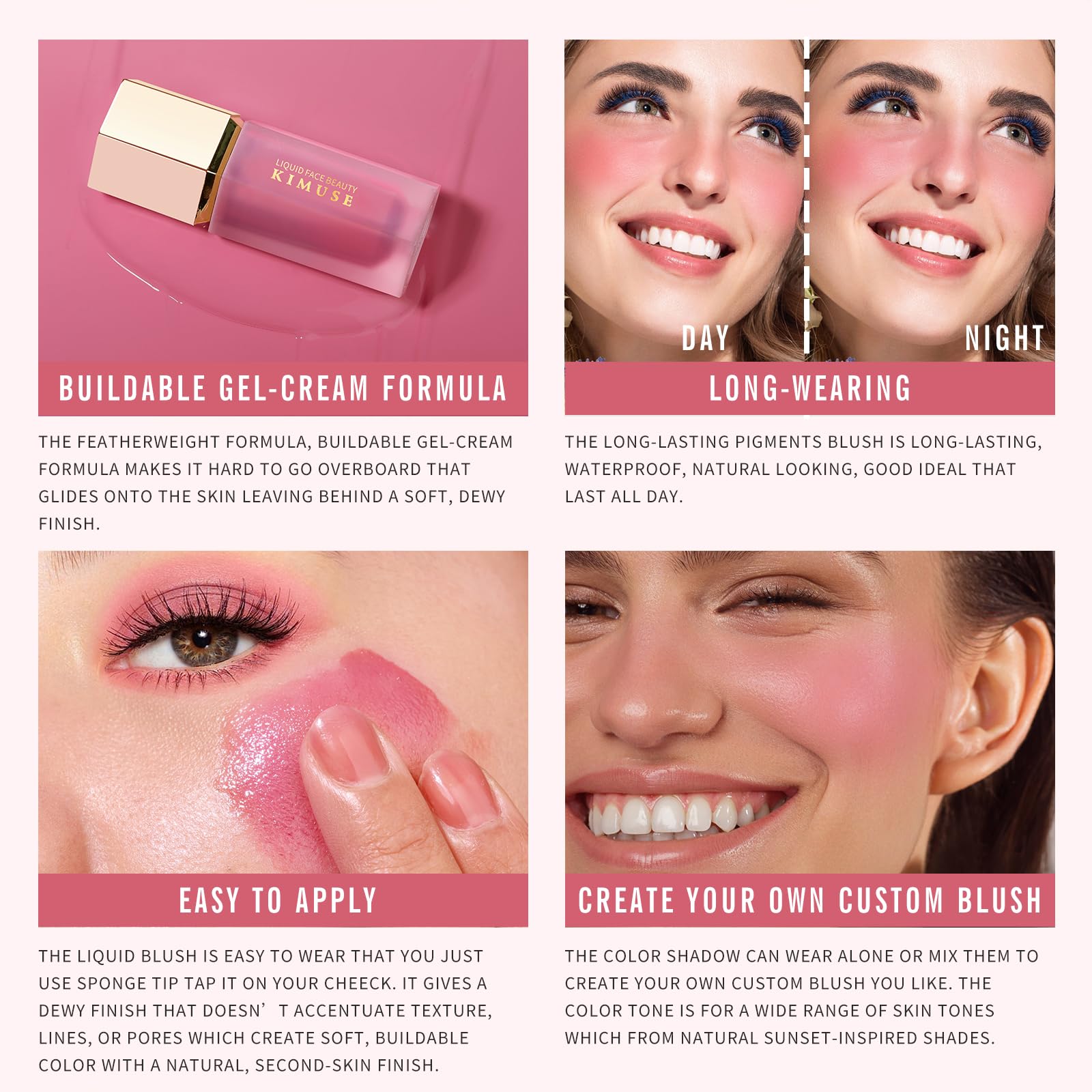 KIMUSE Liquid Blush, Long-Wearing Pigmented Soft Cream Face Blush, Waterproof, Smudge Proof, Dewy Finish KIMUSE Au supplements
