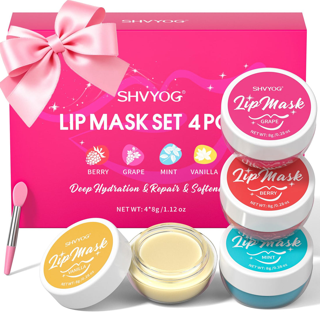 4 Pack Lip Mask Set, Hydrating Lip Mask Overnight - Berry, Grape, Mint, Vanilla Flavors, Lip Sleeping Mask Nourish Lip Balm with Vitamin C & Shea Butter | Dry Lips Care Gift SHVYOG Au supplements