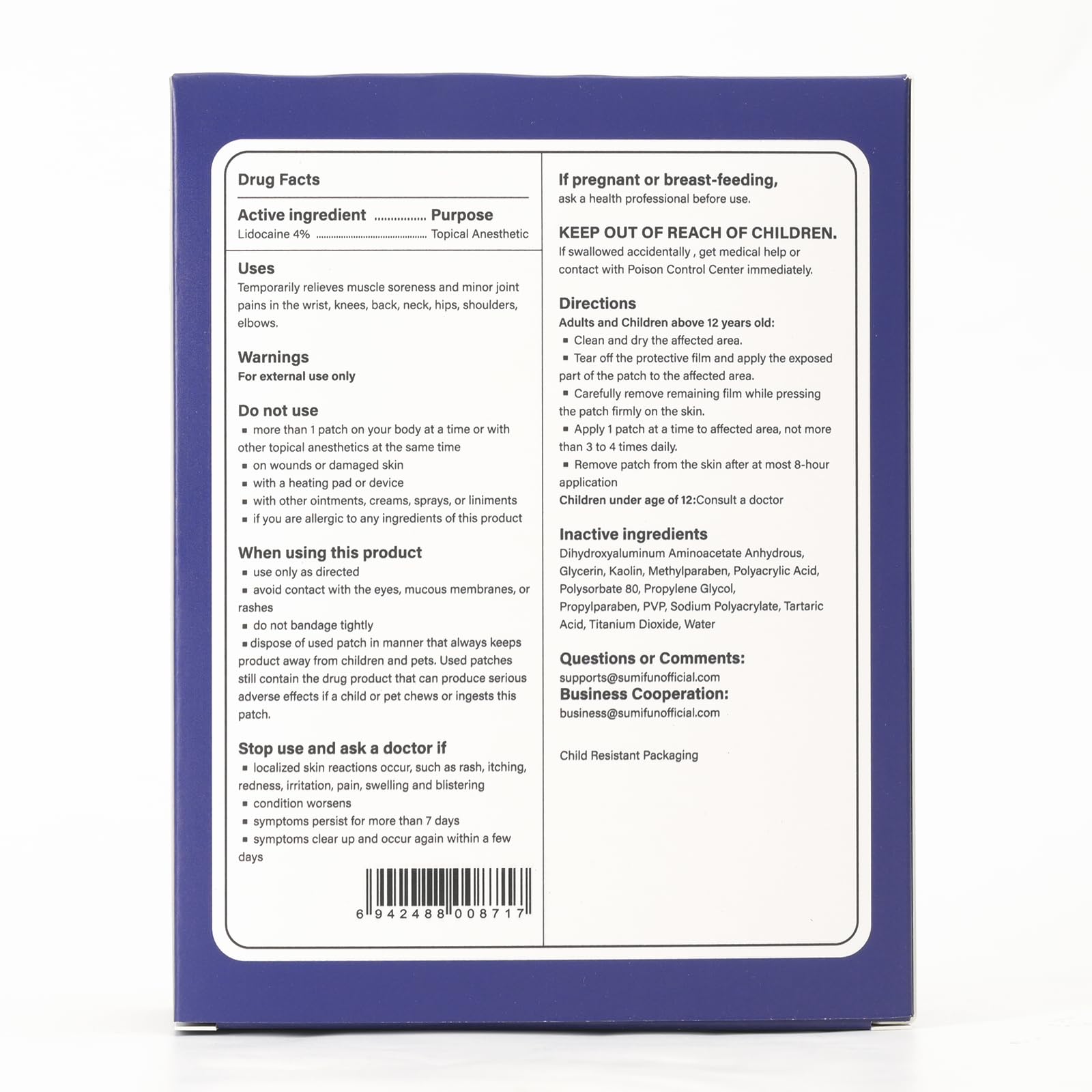 Sumifun 4% Lidocaine XL Pain Patches | Extra Large 4.72"x7.87" for Full Back & Thigh Coverage | Maximum Strength OTC Numbing | 8-Hour Medical Adhesion (X-Large, Count, 9) Sumifun Au supplements