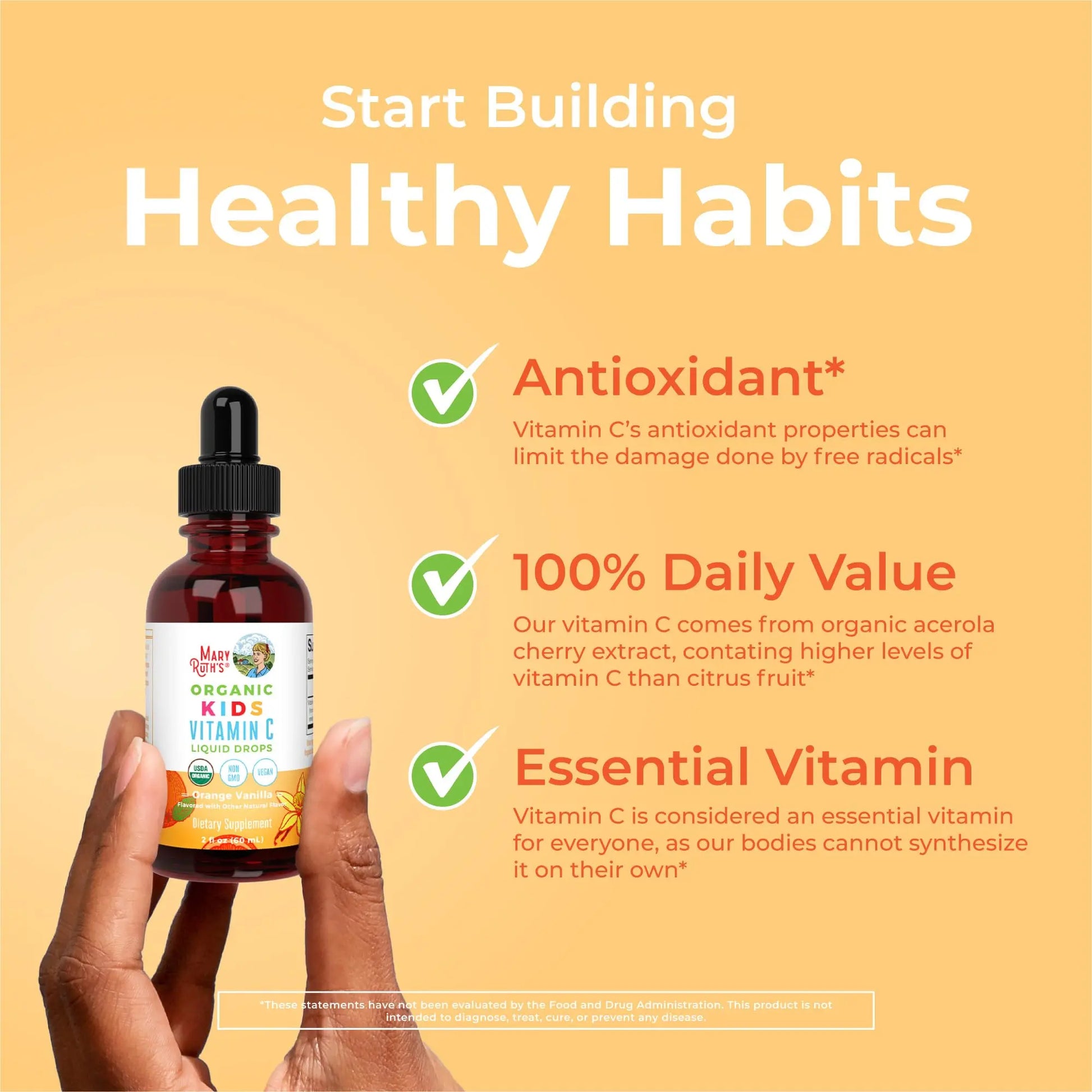 MaryRuth Organics USDA Kids Vitamin C Drops | Vegan Immune Support Supplement for Ages 4-13 | Immune Support & Overall Health | Vitamin C from Organic Acerola Fruit Extract | 2oz MARYRUTH'S Au supplements