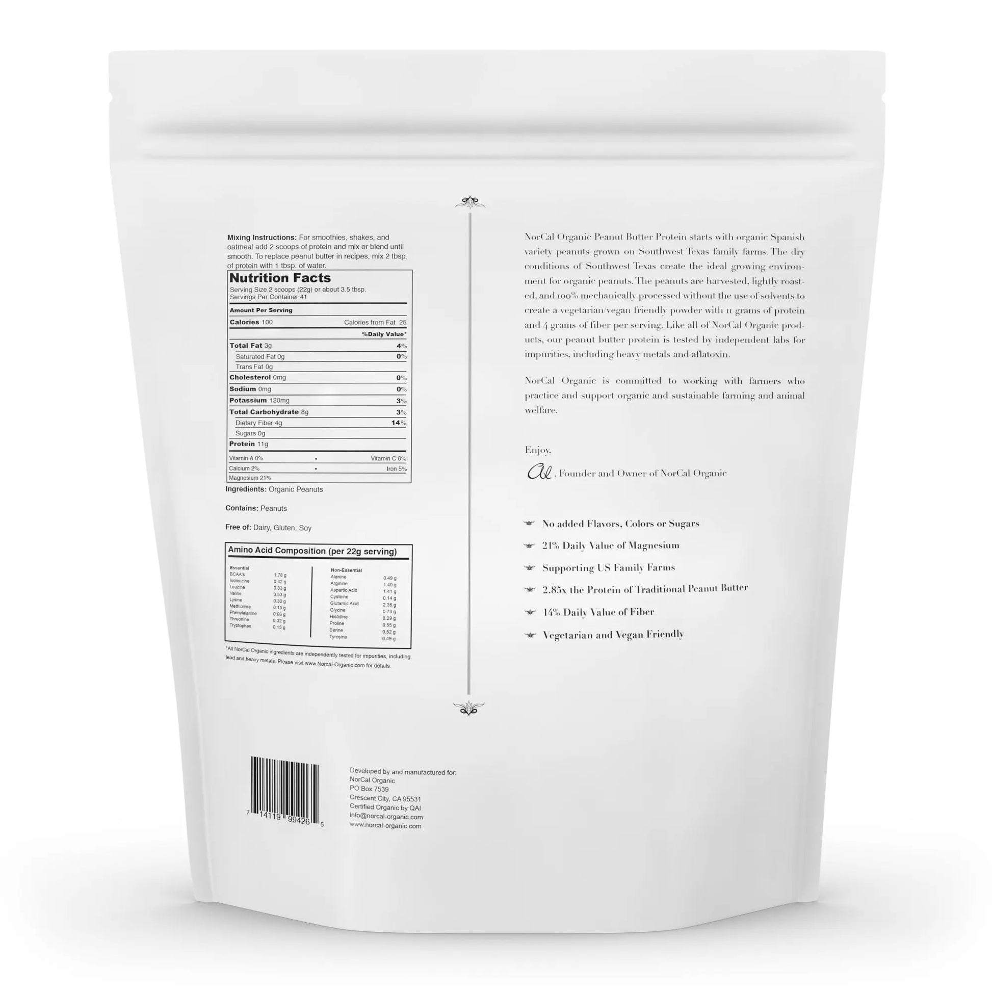 Norcal Organic Peanut Butter Protein Powder - 2lb | Vegan, Low-Cal, 11g Protein NorCal Organic Au supplements
