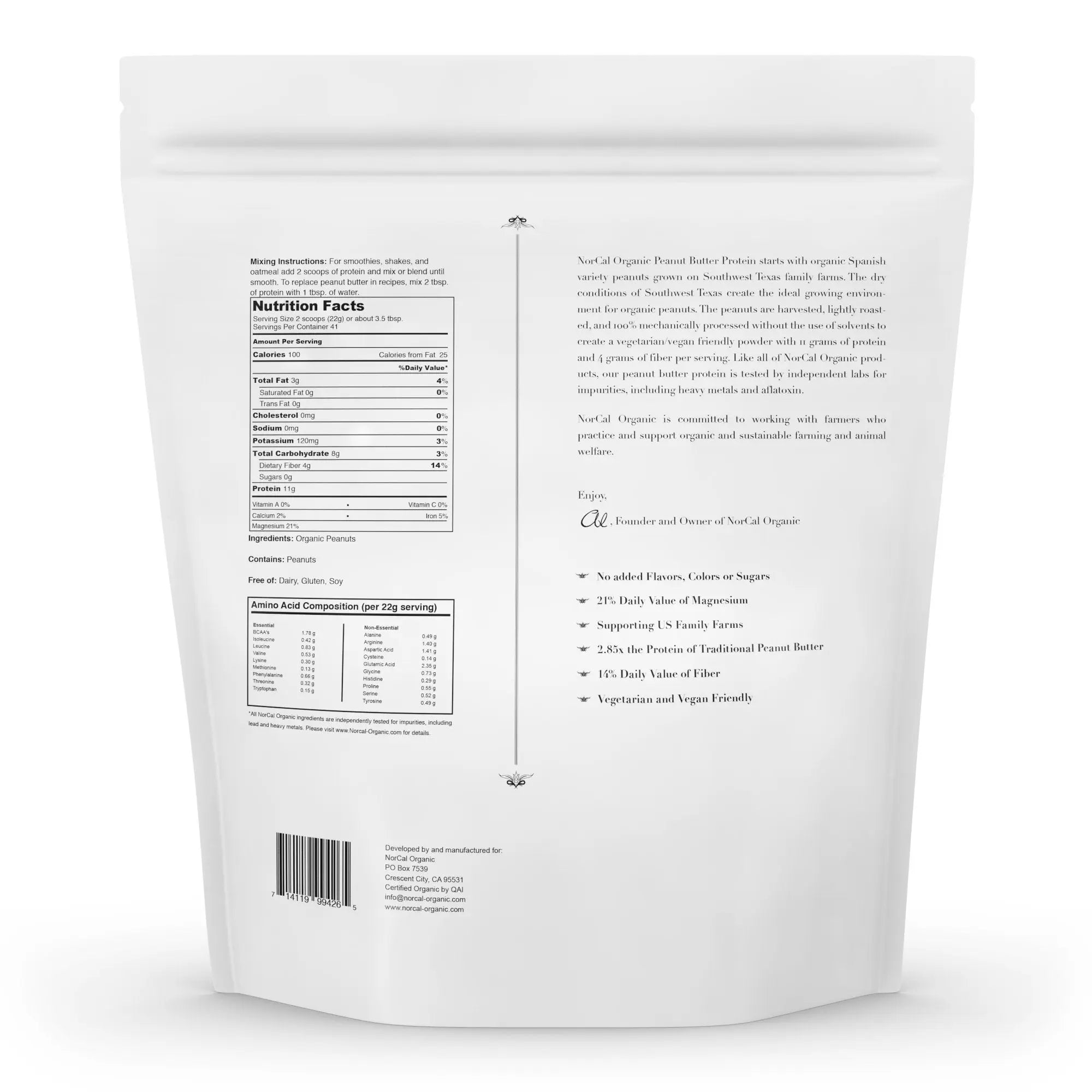 Norcal Organic Peanut Butter Protein Powder - 2lb | Vegan, Low-Cal, 11g Protein NorCal Organic Au supplements