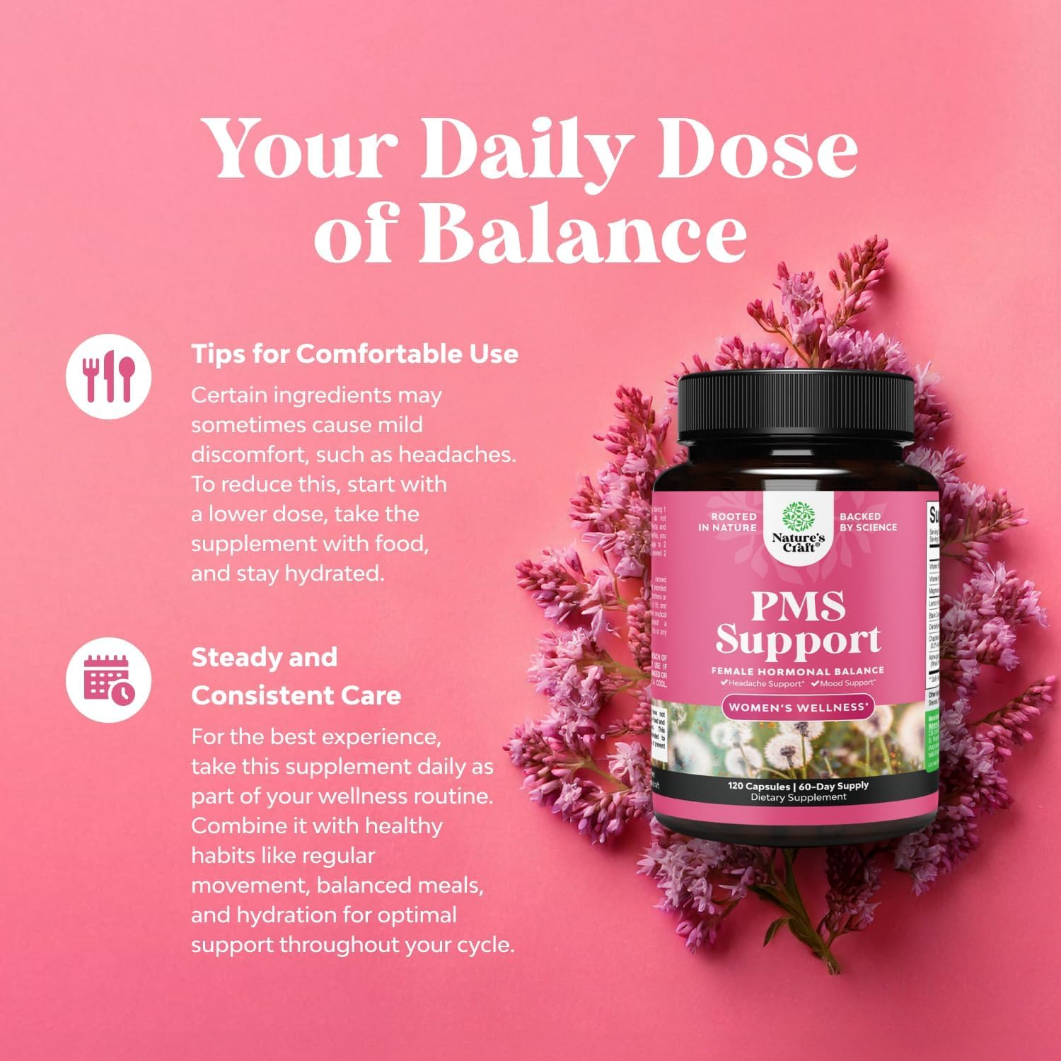 PMS Support Supplement for Women – Hormone Balance for Women & Menstrual Discomfort with DIM, Chasteberry, Black Cohosh & Ashwagandha - for Period Cramps Ease, Menopause Bloating, Mood Swing – 120 Ct Natures Craft Au supplements