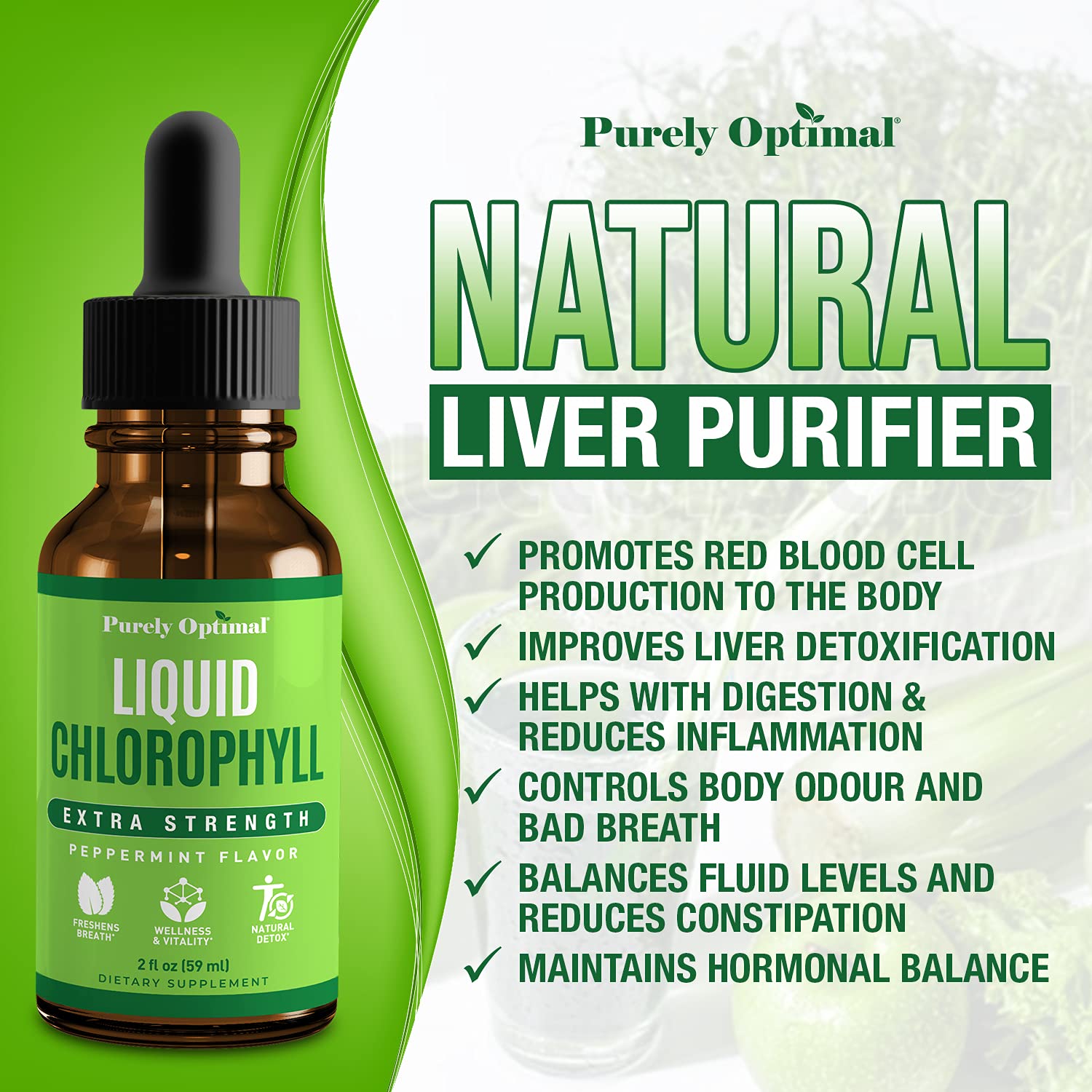 Premium Chlorophyll Liquid Drops - 100% Natural & Gluten Free Liquid Chlorophyll Purely Optimal Au supplements