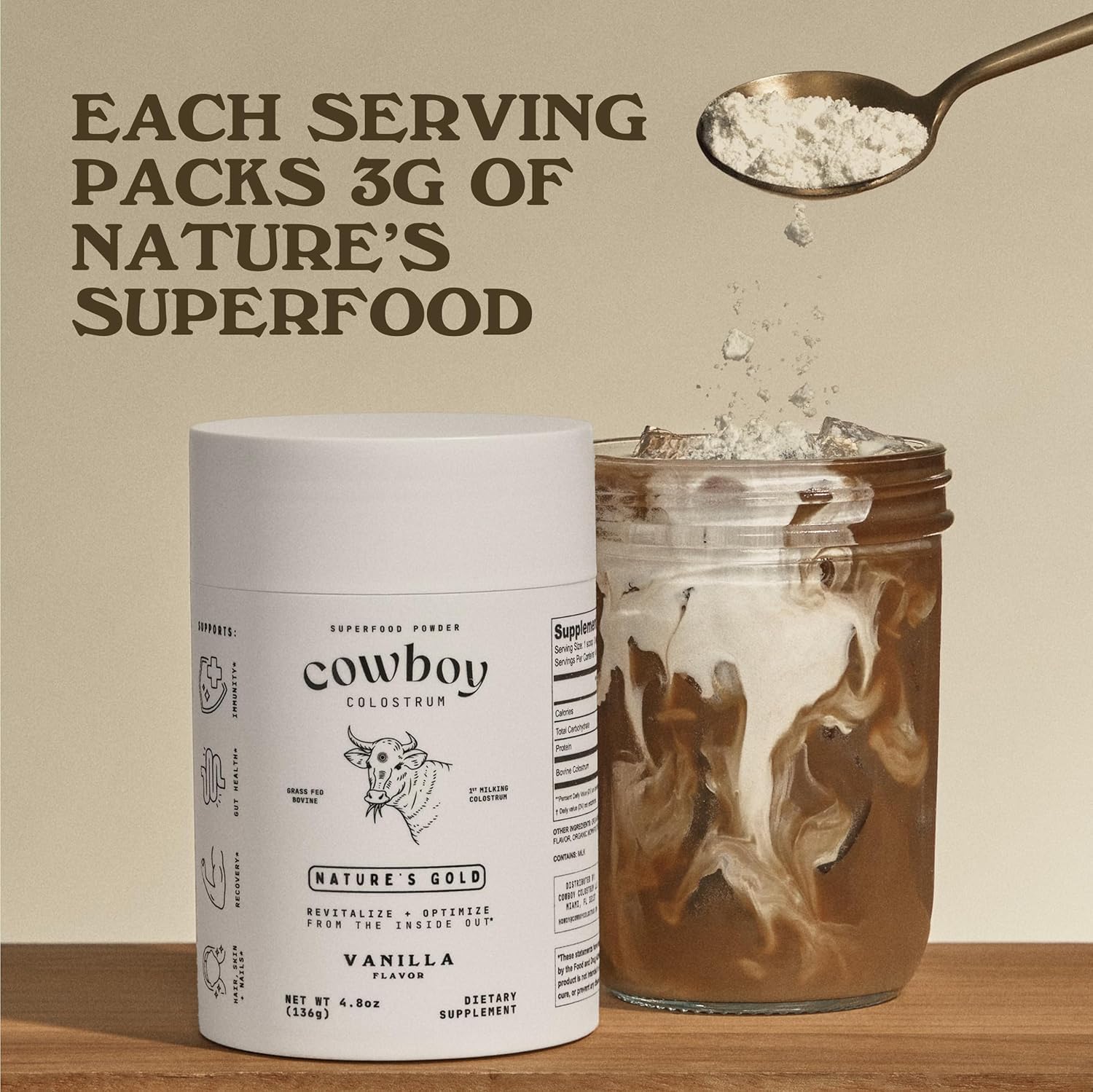 COWBOY COLOSTRUM Powder Travel Packs - Bovine Colostrum Powder - First Day Milking Whole Colostrum - Grass Fed Colostrum Supplement for Gut Health, Immunity, Skin & Hair (Unflavored, 30 Servings) COWBOY COLOSTRUM Au supplements