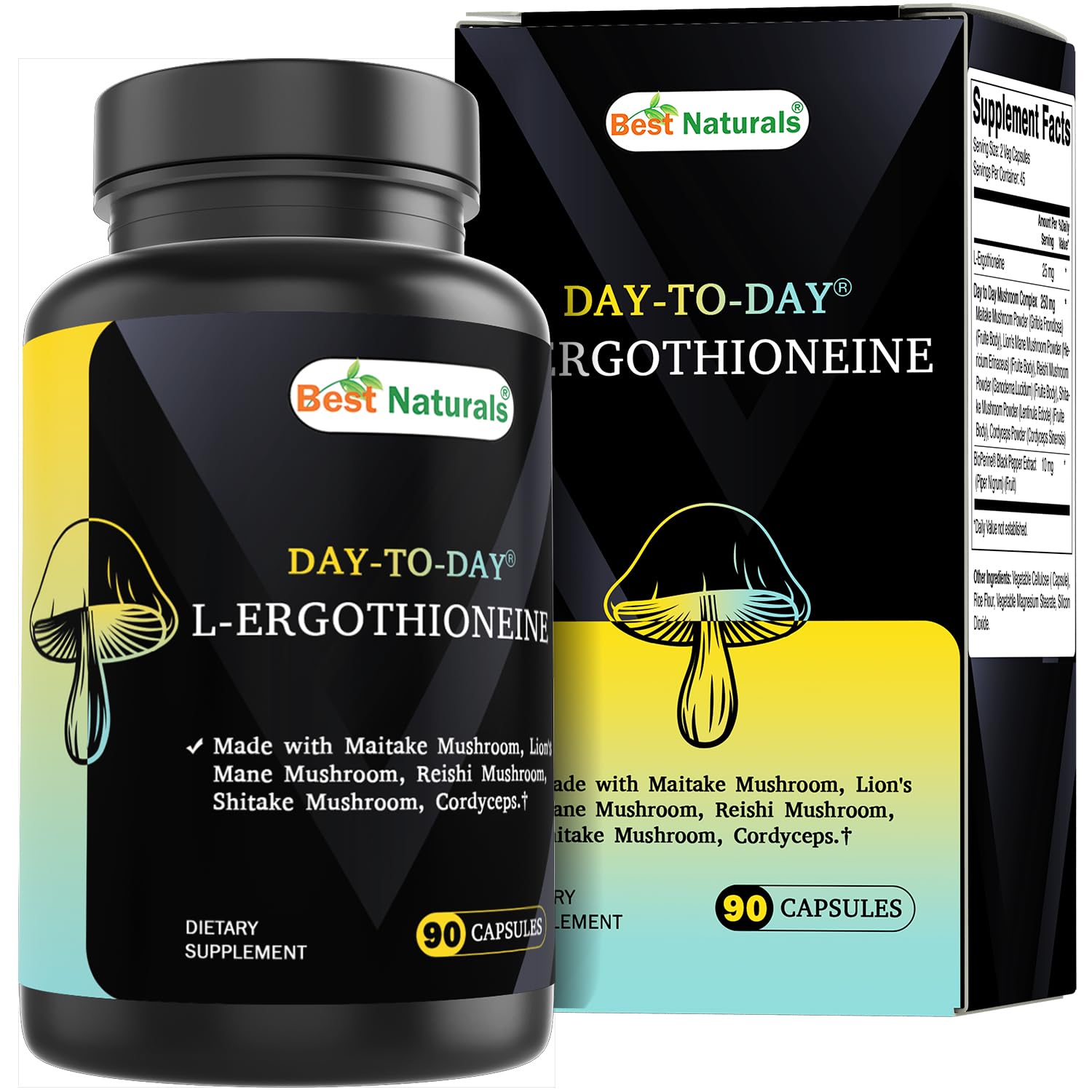 Best Naturals Day-to-Day L-Ergothioneine 25 mg with Maitake Mushrom, Lion's Mane Mushroom, Reishi Mushroom 90 Capsules Best Naturals Au supplements