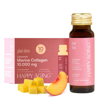 Happy Aging Marine Collagen Peptides Glow Shot 10,000mg - Liquid Collagen for Women with Liposomal Delivery - Promotes Skin Hydration, Elasticity & Radiance - Supports Hair & Nails, 10 Shots Happy Aging Au supplements