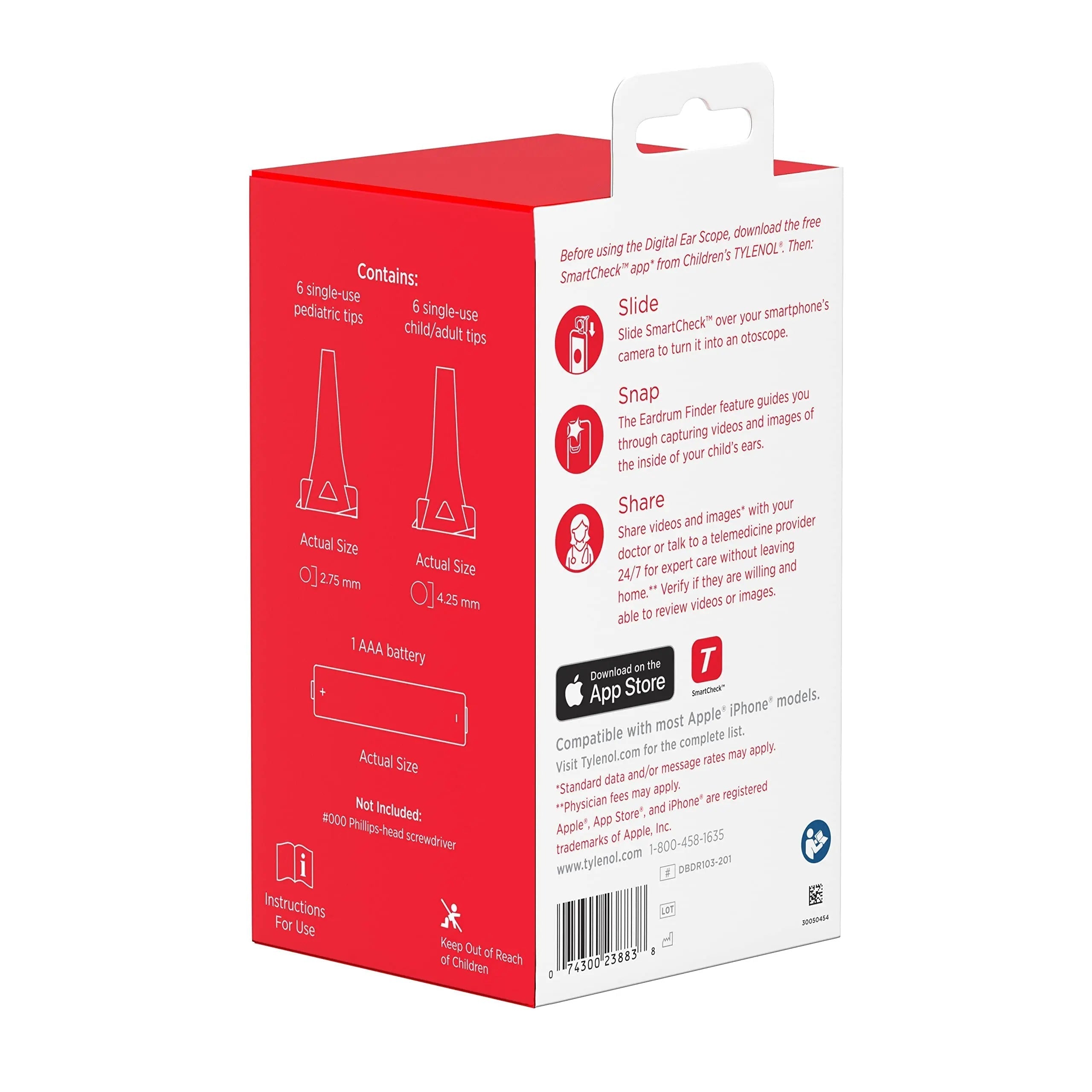 SmartCheck Digital Ear Scope from Children's Tylenol, Otoscope with Light, 1 Otoscope Clamp, 12 Specula Tips + Children's Tylenol Pain + Fever Medicine with Acetaminophen, 8 fl. oz Tylenol Au supplements