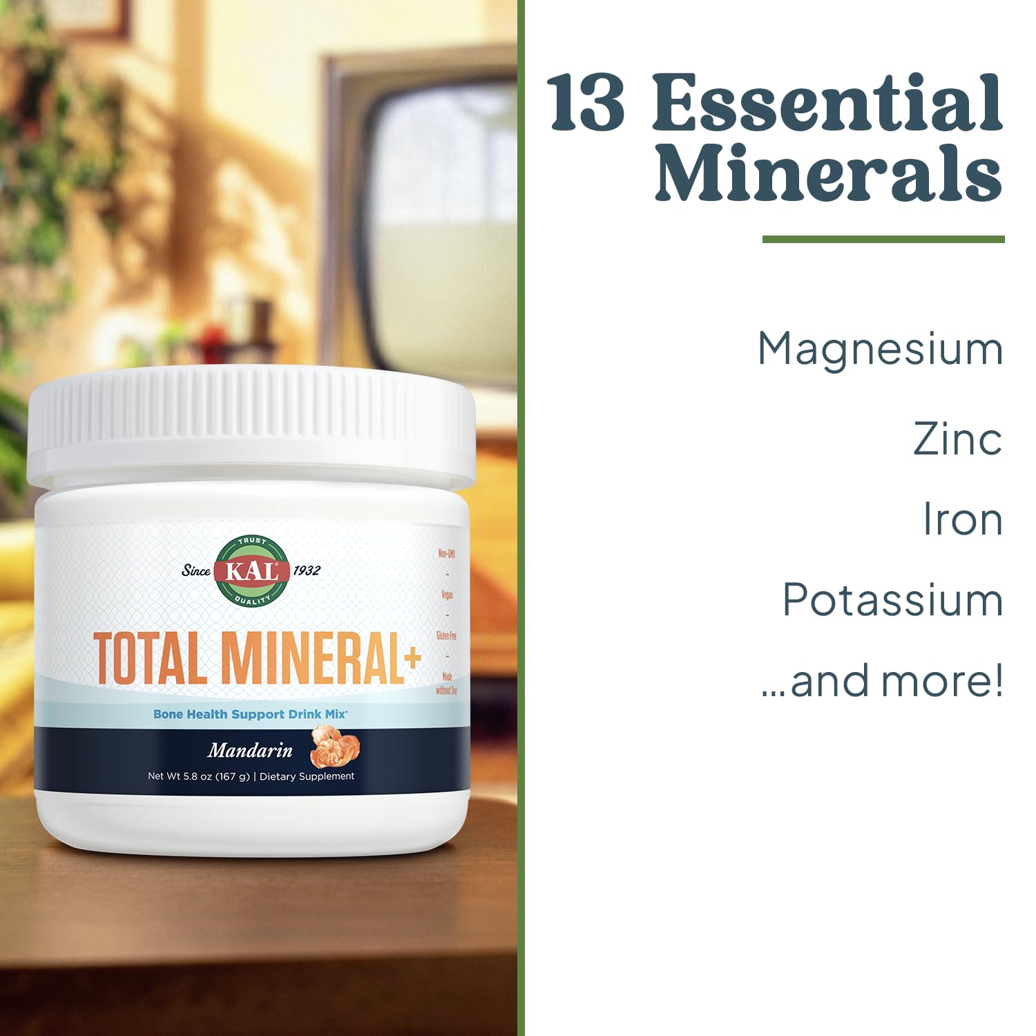 KAL Total Mineral+ Powder - Total Complex - Magnesium Glycinate, Zinc, Calcium and More - Bone Health & Whole Body Support Supplement - Vegan, Non-GMO, Gluten-Free 60-Day Guarantee - 30 Servings KAL Au supplements