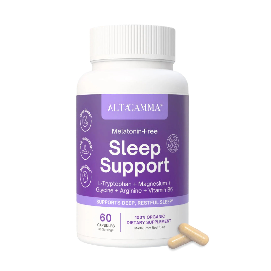 ALTAGAMMA Sleep Support Supplement - Better Sleep Support, Deep Rest & Super Calm - Natural Deep Sleep Supplements for Adults with Vitamins, L Tyrosine, L Tryptophan, Magnesium & Zinc, 60 Capsules ALTAGAMMA Au supplements