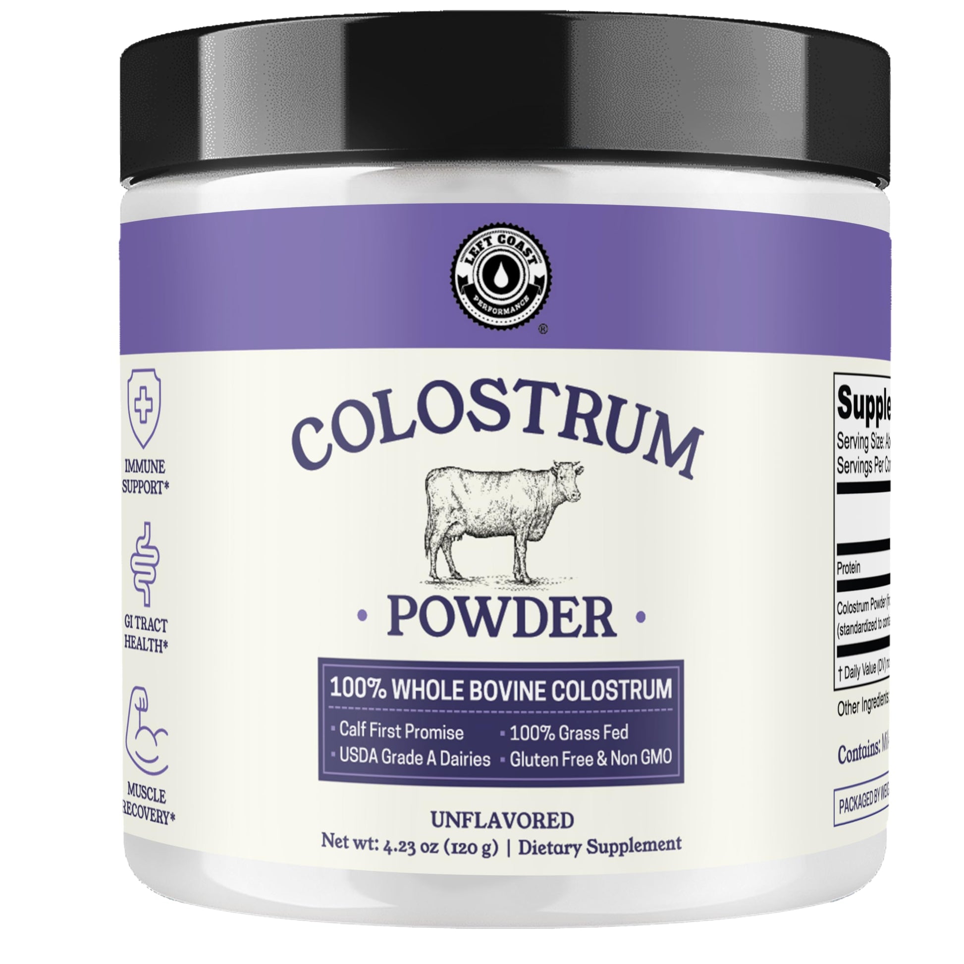 Colostrum Powder – USA Sourced Bovine Colostrum for Humans for Immune Support, Gut Health, Muscle Recovery - Single Ingredient, No Additives, Grass Fed, Non-GMO Colostrum Supplement for Women and Men Left Coast Performance Au supplements