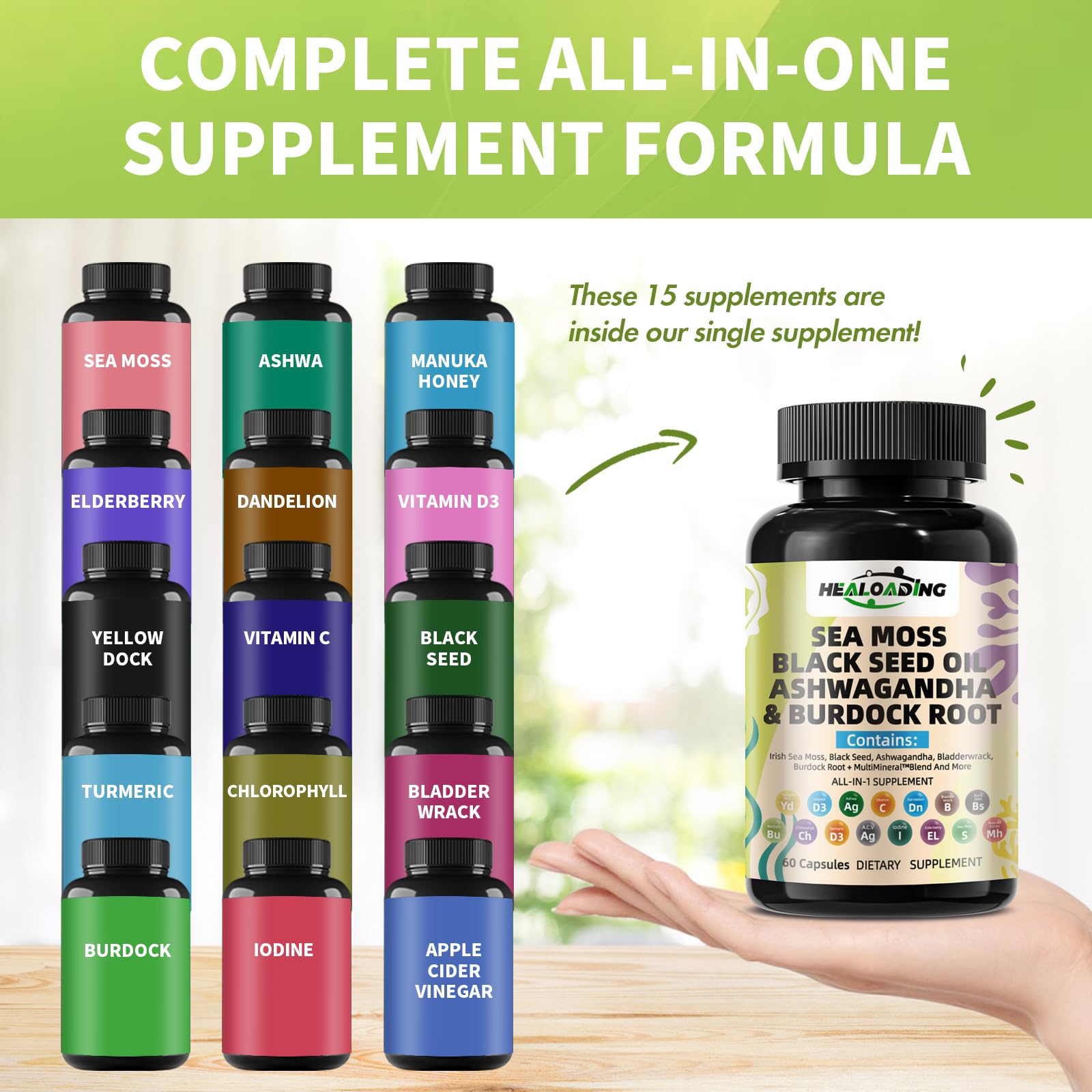 HEALOADING Sea Moss Capsules：Wildcrafted Organic Irish Seamoss & Bladderwack - Rich in Minerals, Supports Thyroid Health, Digestion, Skin & Immune System - Vegan, Non-GMO HEALOADING Au supplements
