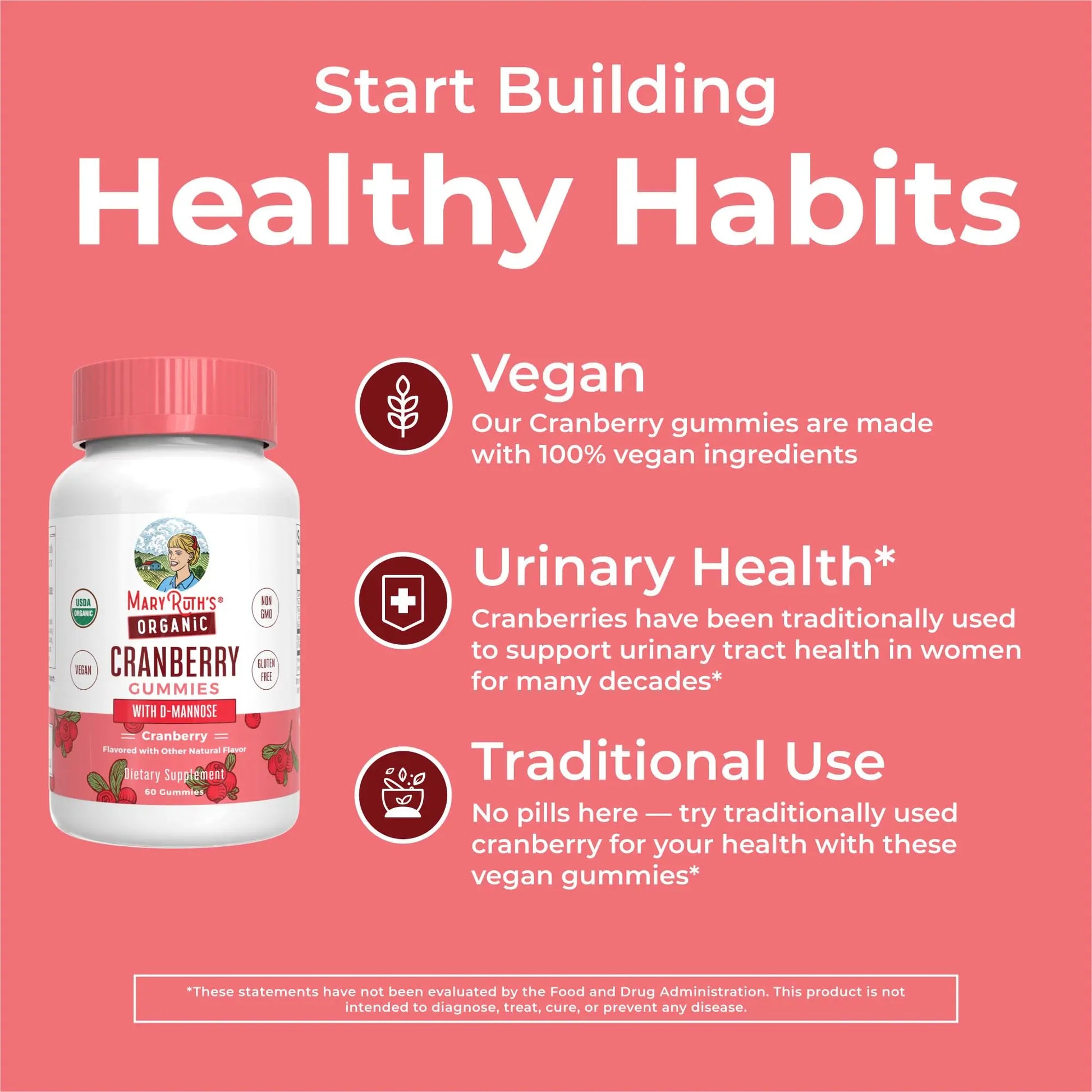 MaryRuth Organics Organic Cranberry Gummies - 500mg Supplement | Urinary Tract Health for Women | with D Mannose | Traditional Use MARYRUTH'S Au supplements