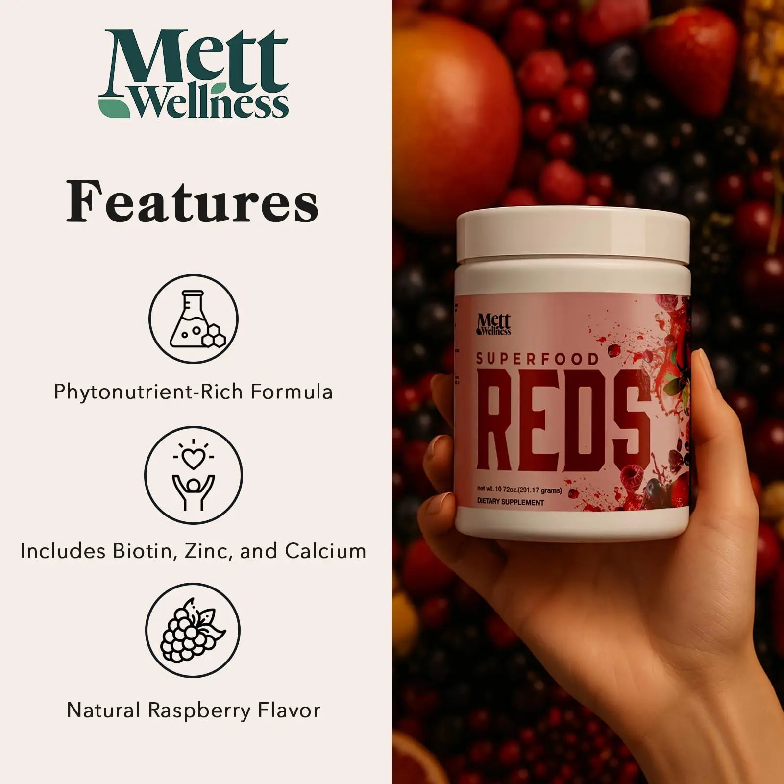 Mett Wellness Superfood REDS | 10.72 oz | With Vitamins A, C & E | Helps Maintain Nitric Oxide Levels | Supports Daily Wellness Mett Wellness Au supplements