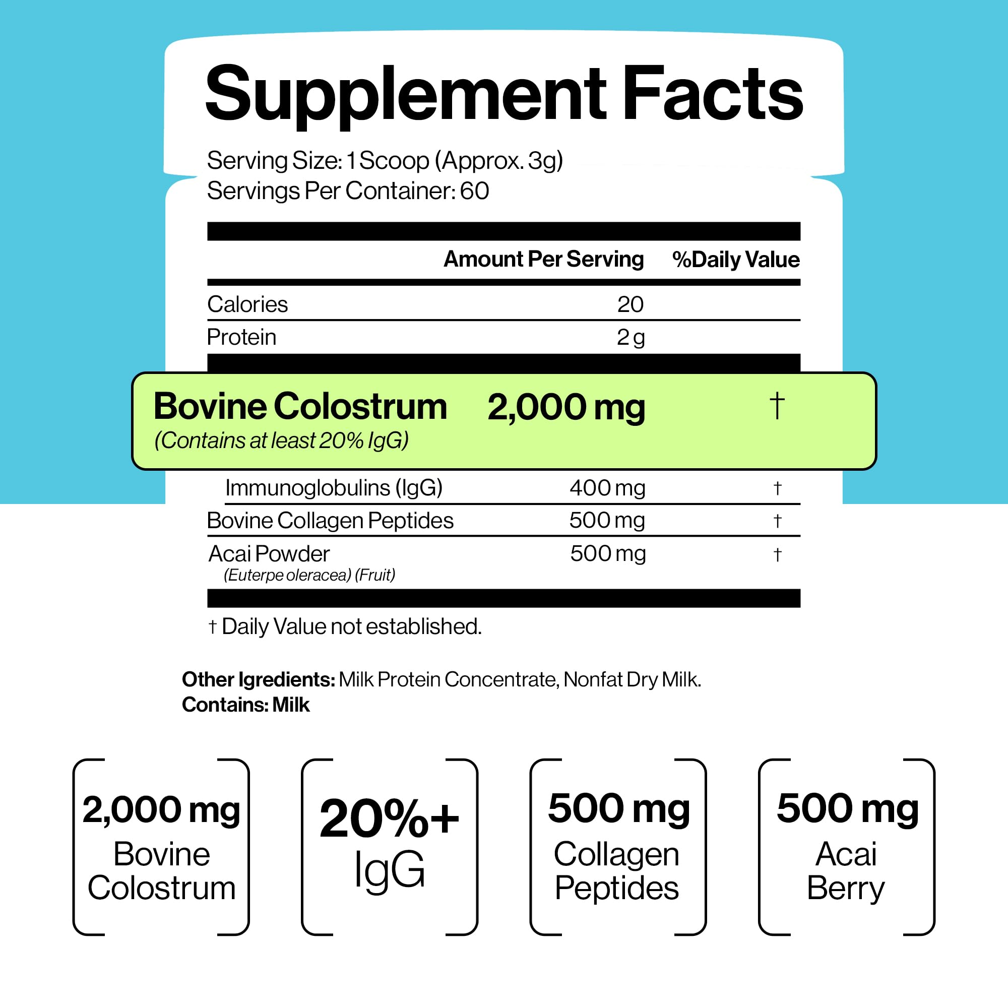 Luci Colostrum Powder 60 Servings, 3 in 1 with Collagen Peptides and Acai, Bovine Colostrum for Gut Health, Bloating, Collagen Protein for Muscle, Skin, Hair, Nails and Immunity, Gluten & Fat Free Luci Nutrition Au supplements