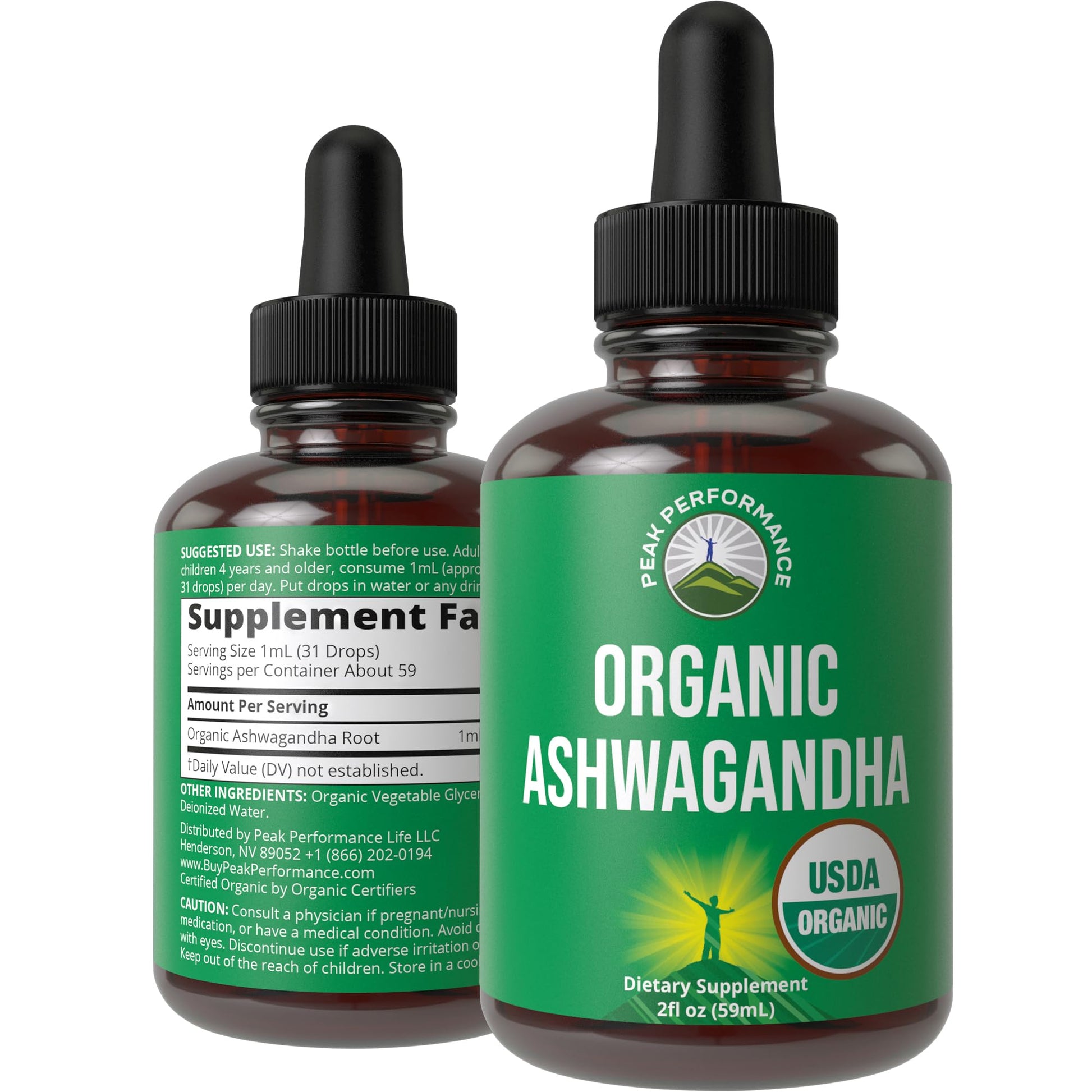 Ashwagandha Liquid Drops. USDA Organic Vegan Supplement. Extra Strength Ashwagandha Root Extract for Women, Men, Kids. with Adaptogens. Zero Sugar, Organic, Gluten Free Tincture Supplements. Peak Performance Au supplements