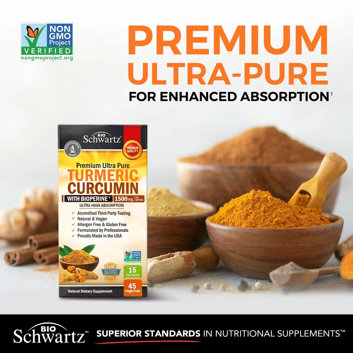 Turmeric Curcumin with Black Pepper Extract 1500mg - High Absorption BioSchwartz Au supplements