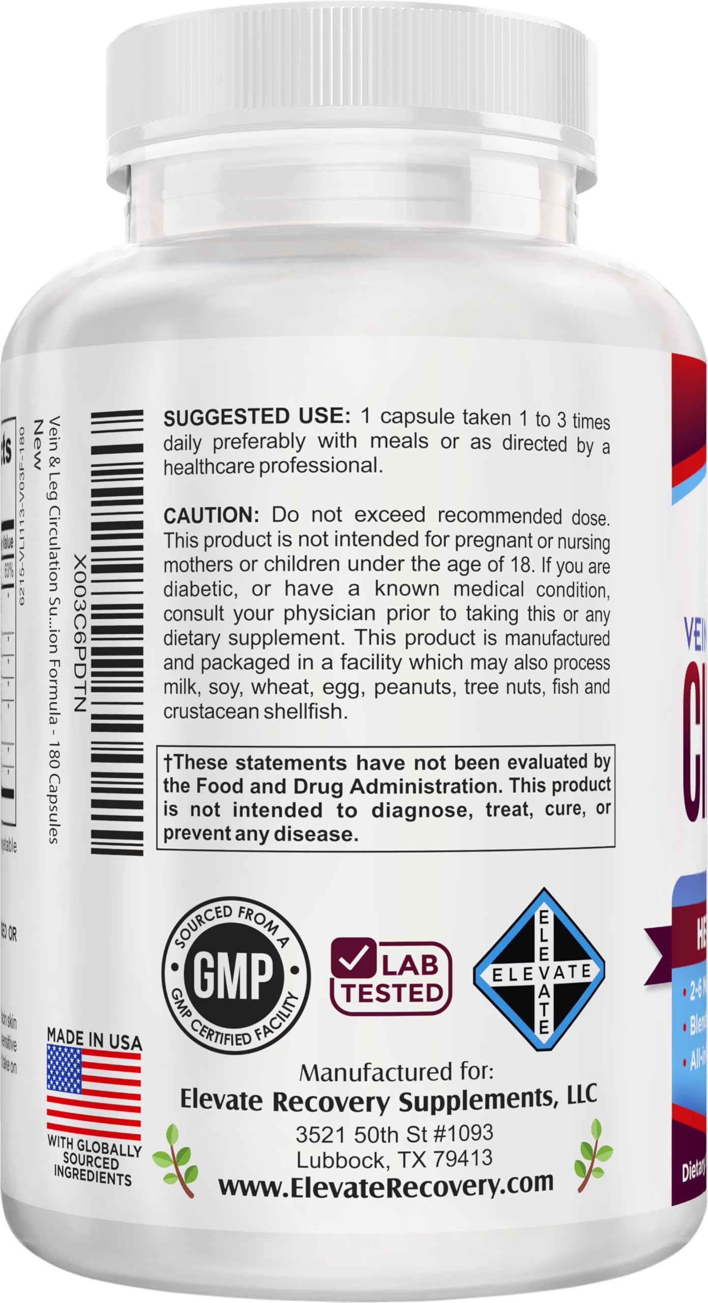 Vein & Leg Circulation (2-Month) Support Supplement with 8 Active Ingredients in 1 Formula | Leg + Vein | Blood Circulation Support Supplements | 60-Day Bulk Supply | 180 Capsules Elevate Recovery Supplements Au supplements