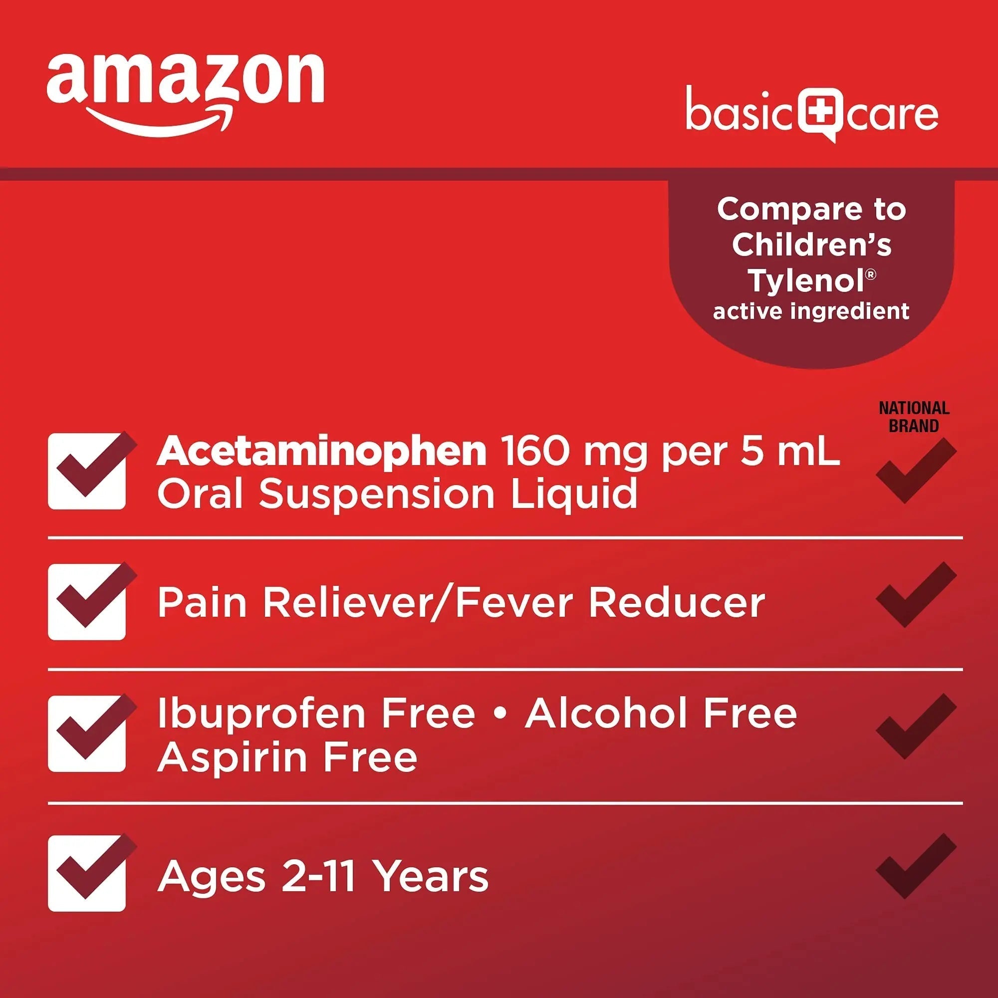 Amazon Basic Care Children's Pain Reliever and Fever Reducer, Acetaminophen 160 mg per 5 ml, Bubblegum Flavor, for Headache and Sore Throat, Ages 2-11 Years, 4 fl oz Amazon Basic Care Au supplements