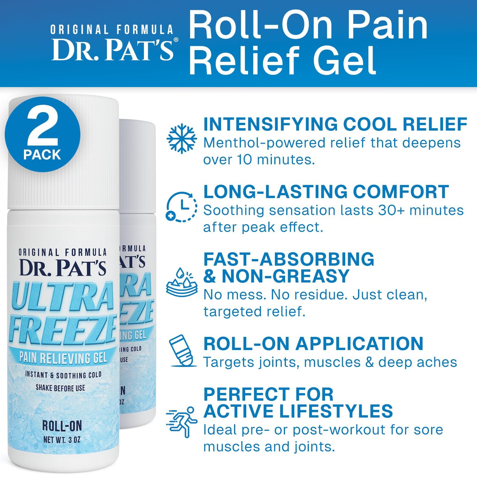 Ultra Freeze Roll-On Pain Relief Gel (3oz) - Joint & Muscle Therapy Rub for Arthritis, Neuropathy, Foot, and Joint - Cooling Topical Anti-Inflammatory (2 Pack) Ultra Freeze Au supplements