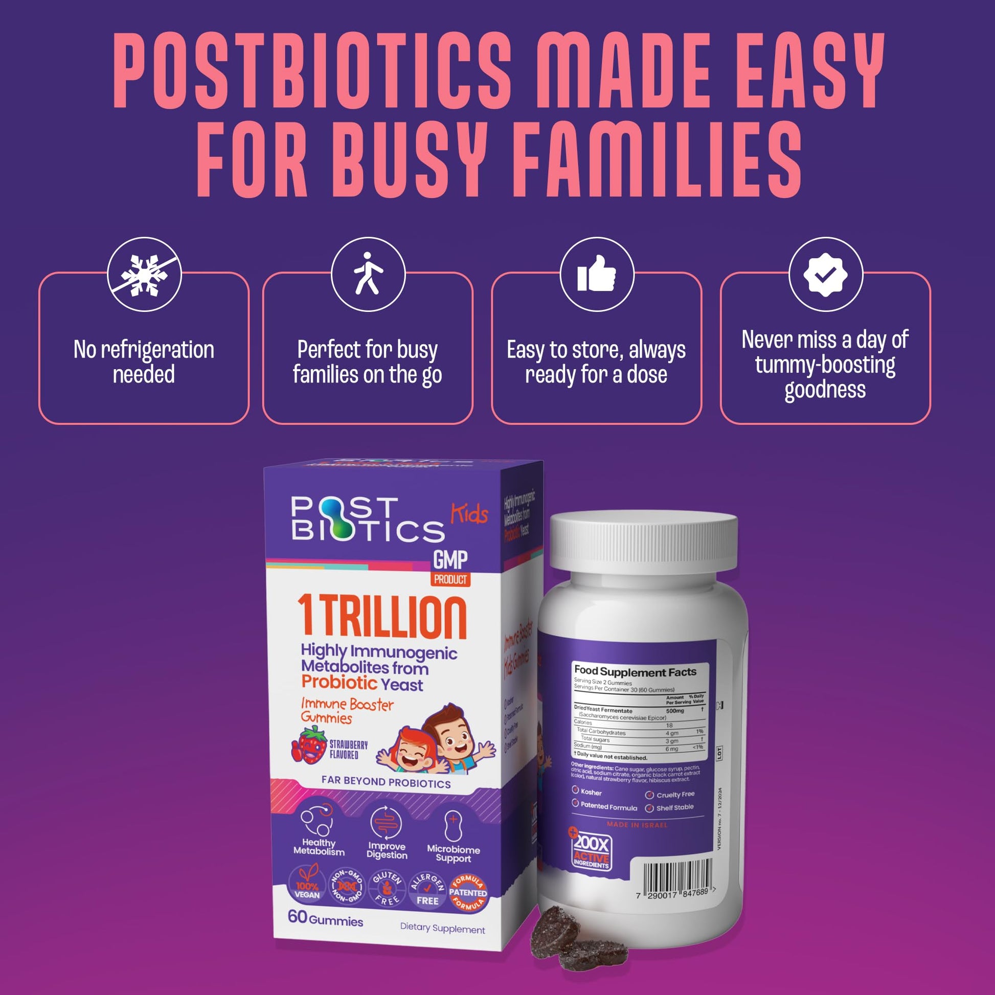 NAVEH PHARMA Postbiotics Kids Strawberry Gummies. Children’s Postbiotics, Ages 4+, 1 Trillion metabolites 200X Ingredients Than Probiotic Or Prebiotic. Gut Health, Immunity, Digestion & Microbiome NAVEH PHARMA Au supplements