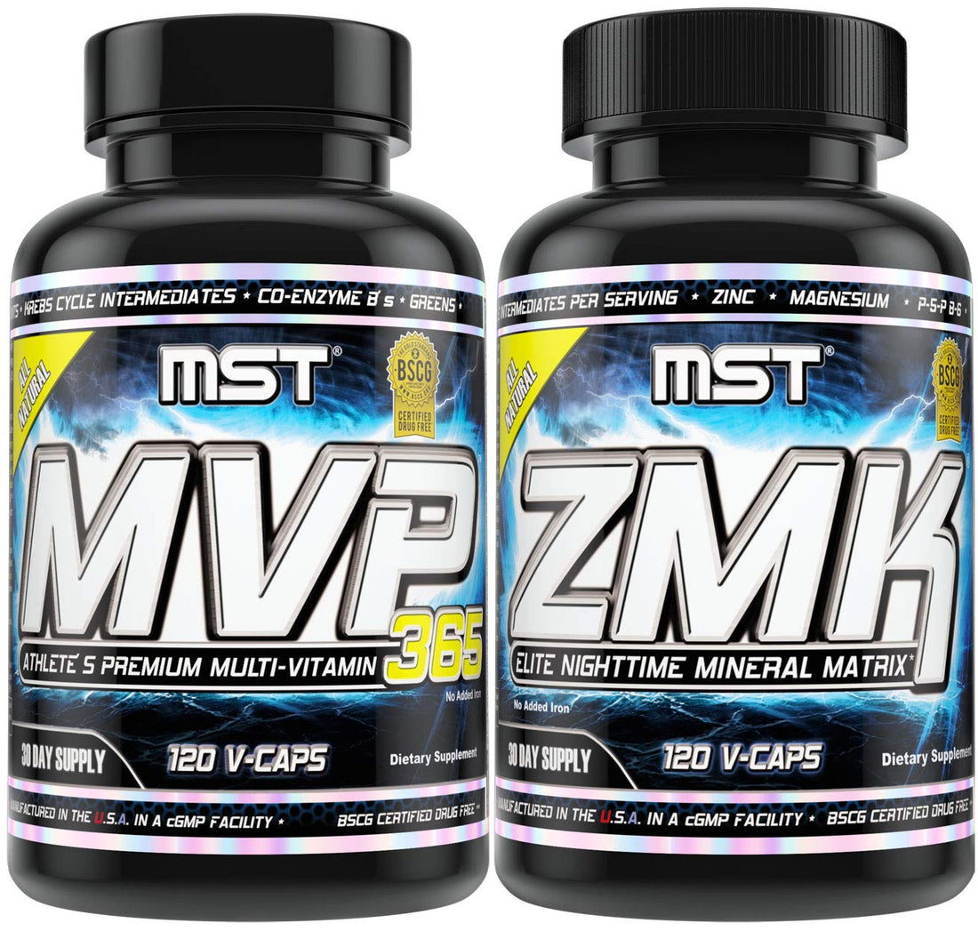 MST Foundation Stack, ZMK Nighttime Multi-Mineral, 120 V-Caps and MVP-365 Premium Multiple Vitamin, 1000iu Vitamin D3, 120 V-Caps, BSCG Certified Drug Free Millennium Sport Technologies MST Au supplements