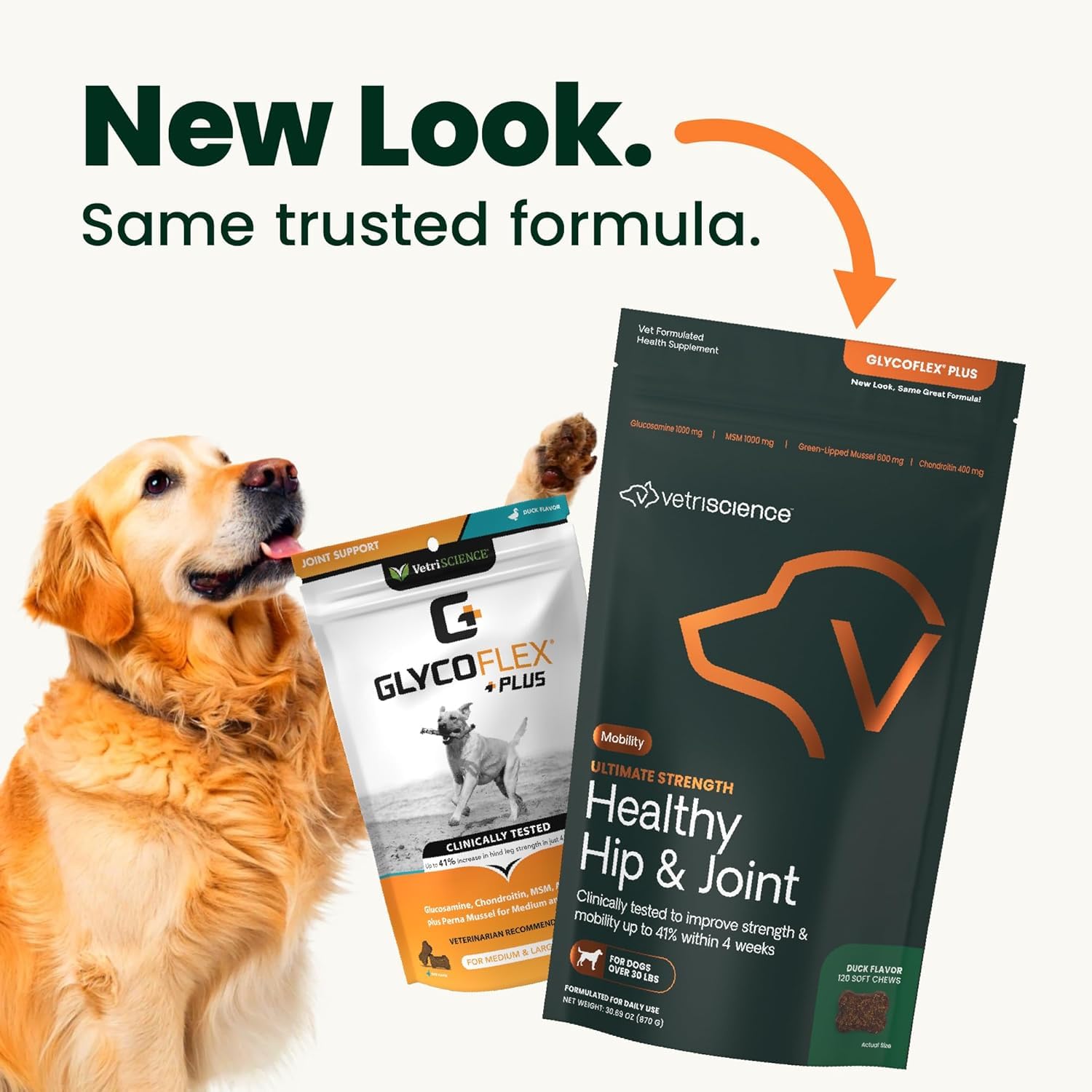 VetriScience Ultimate Strength Healthy Hip & Joint Chews, GlycoFlex Glucosamine, Chondroitin and Green-Lipped Mussel Joint Support Supplement for Dogs, Soothe Joint Discomfort, Duck, 120 Count VETRISCIENCE Au supplements