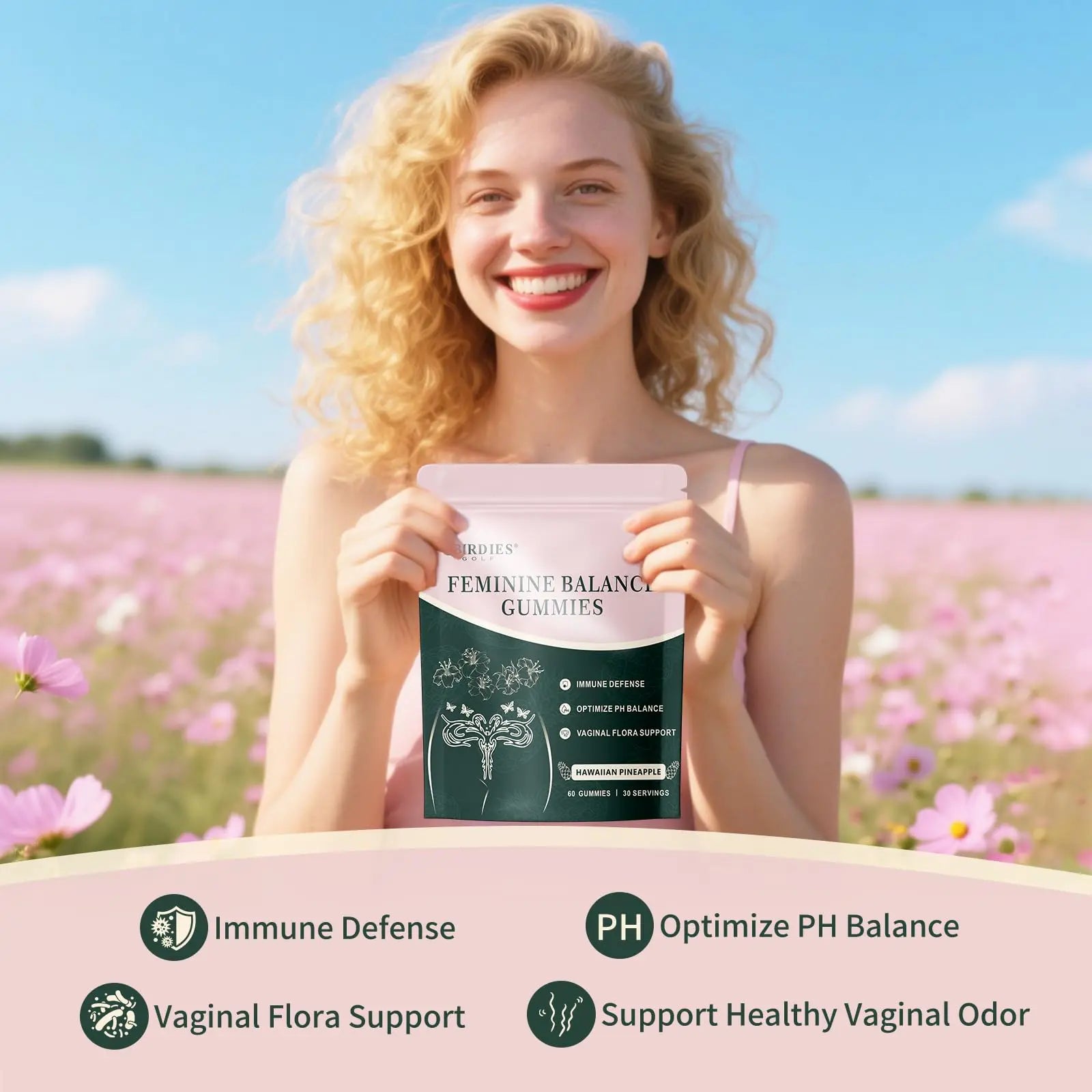 4 BIRDIES GOLF Premium Feminine Balance Gummies for Women's Health, Hawaiian Pineapple Gummies for Women Vaginal Probiotic & pH Balance Support - Vegan - Healthy Odor - Gluten-Free - 60 Count 4 BIRDIES GOLF Au supplements