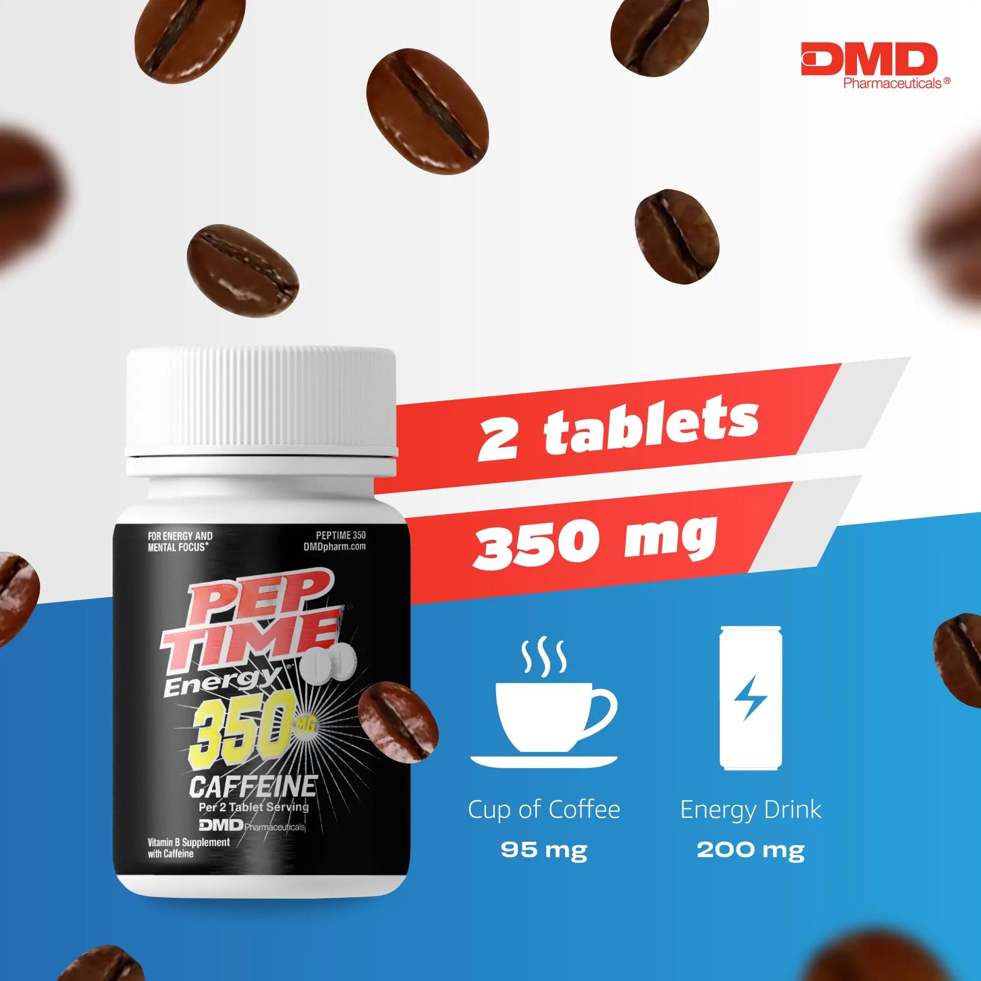 PEPTIME Energy Tablets, Vitamin B6 and B12 Caffeine Pills, 350 mg Caffein PEPTIME Energy Au supplements