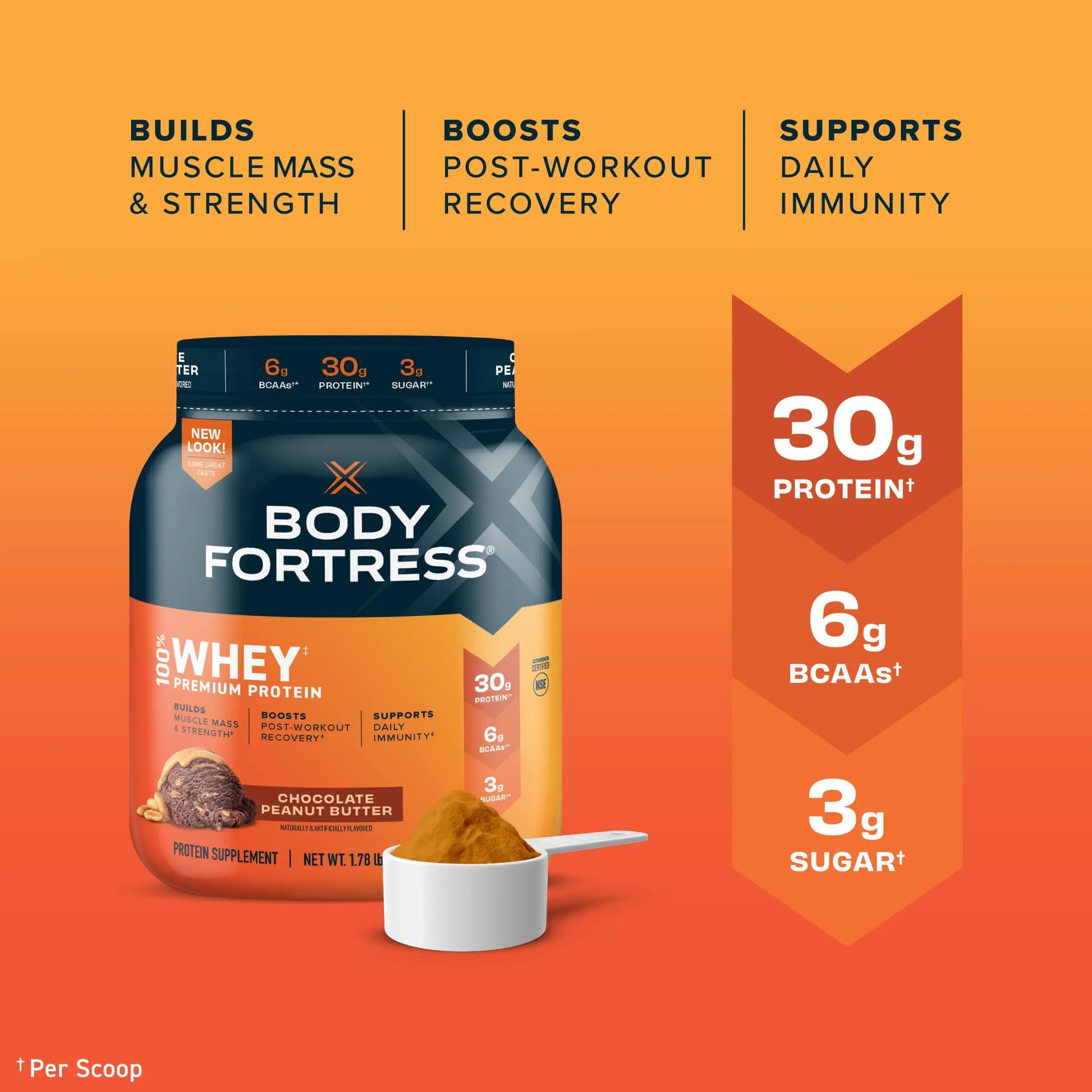 Body Fortress 100% Whey, Premium Protein Powder, Chocolate Peanut Butter, 1.78lbs Body Fortress Au supplements