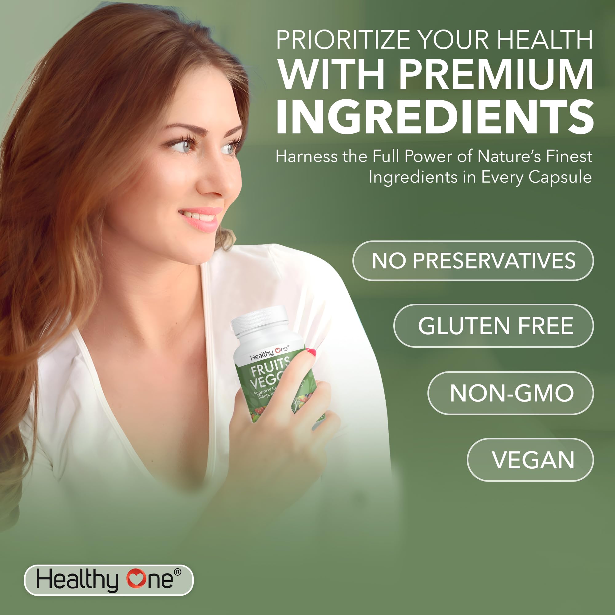 Fruits & Veggies Formula - 27 Premium Whole Foods - Organic Ingredients - Equals 3 Servings of Fruits & Vegetables - Improve Energy, Focus & Immune Function - Fiber - Antioxidants - 150ct (75 Serv) Healthy One Au supplements